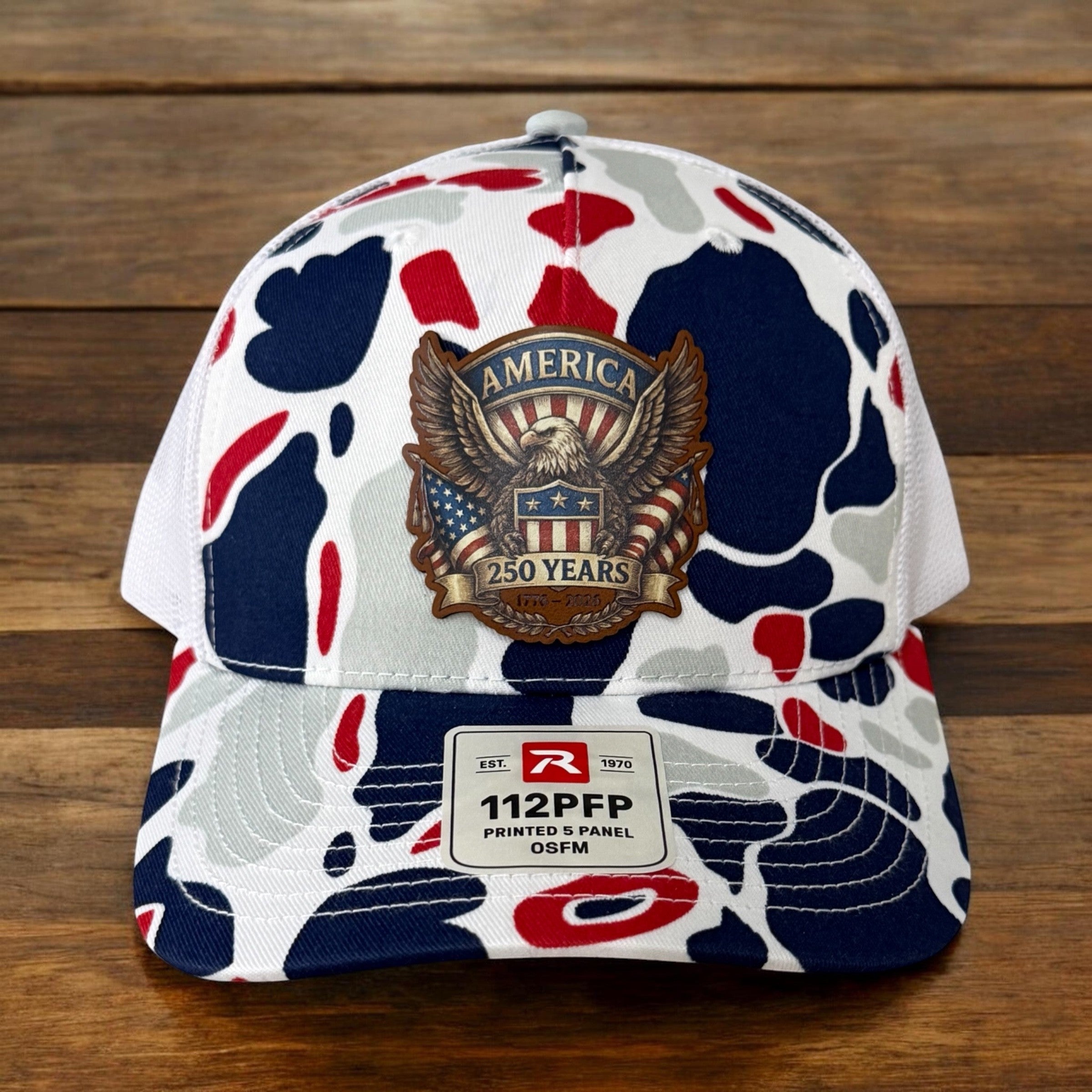 America 250 Year Anniversary Red White and Blue Duck Camo Patriotic Trucker Hat - Limited Edition