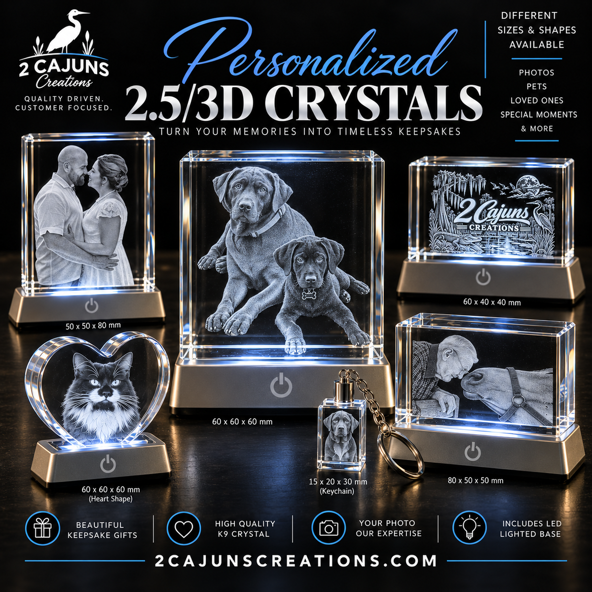 Personalized Engraved Keepsake High Quality K9 Crystal w/ LED Base