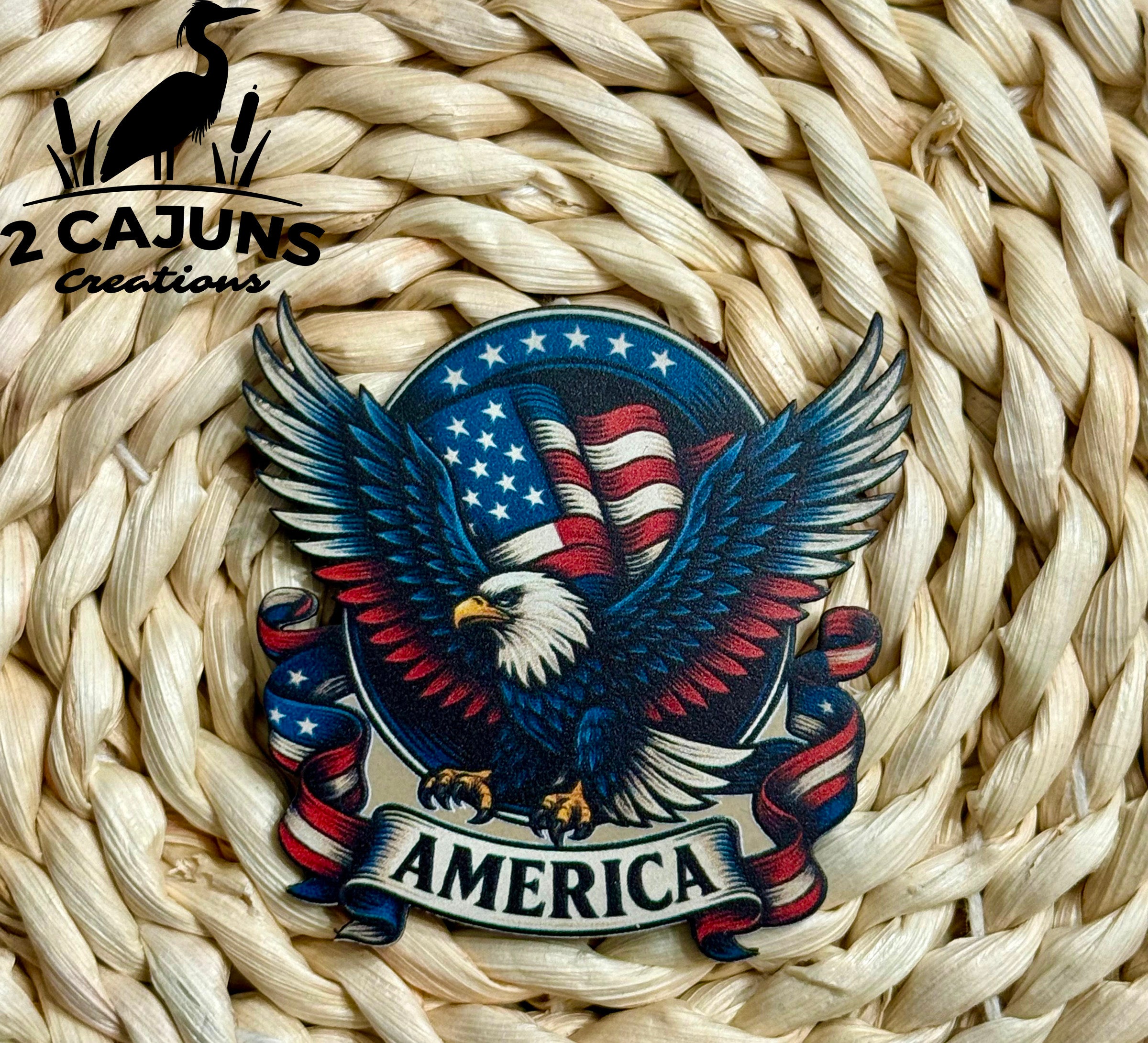 Eagle Flag America Patriotic UV Printed Leatherette Hat Patch