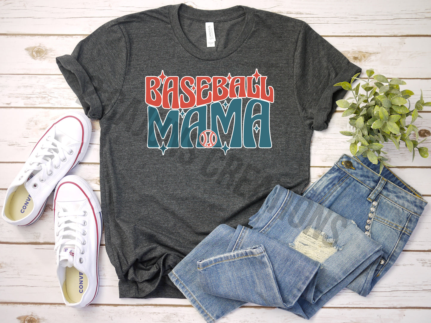 Baseball Mama Crew Neck Tshirt - Baseball Mom Tee - Retro Design