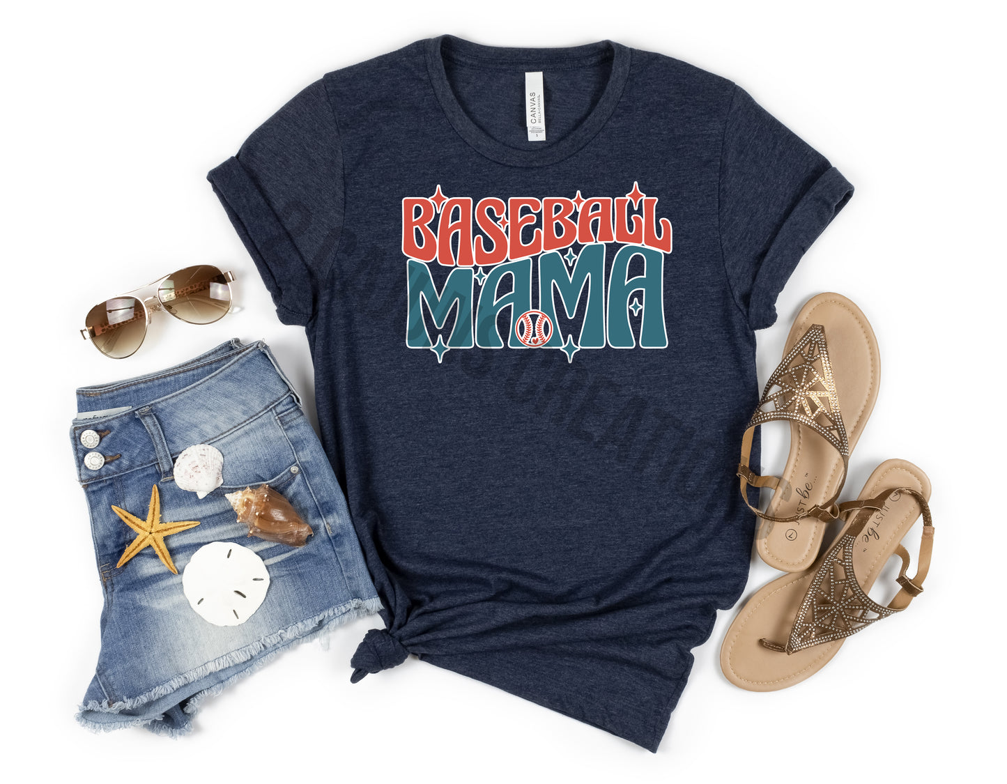 Baseball Mama Crew Neck Tshirt - Baseball Mom Tee - Retro Design