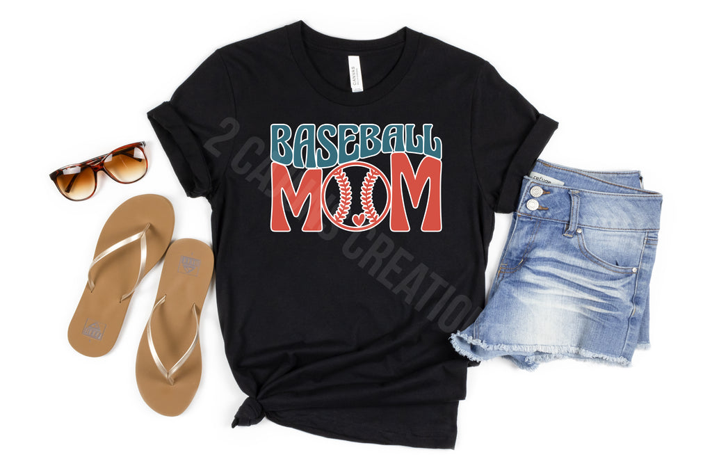 Baseball Mom Crew Neck Tshirt - Baseball Mom Tee - Retro Design