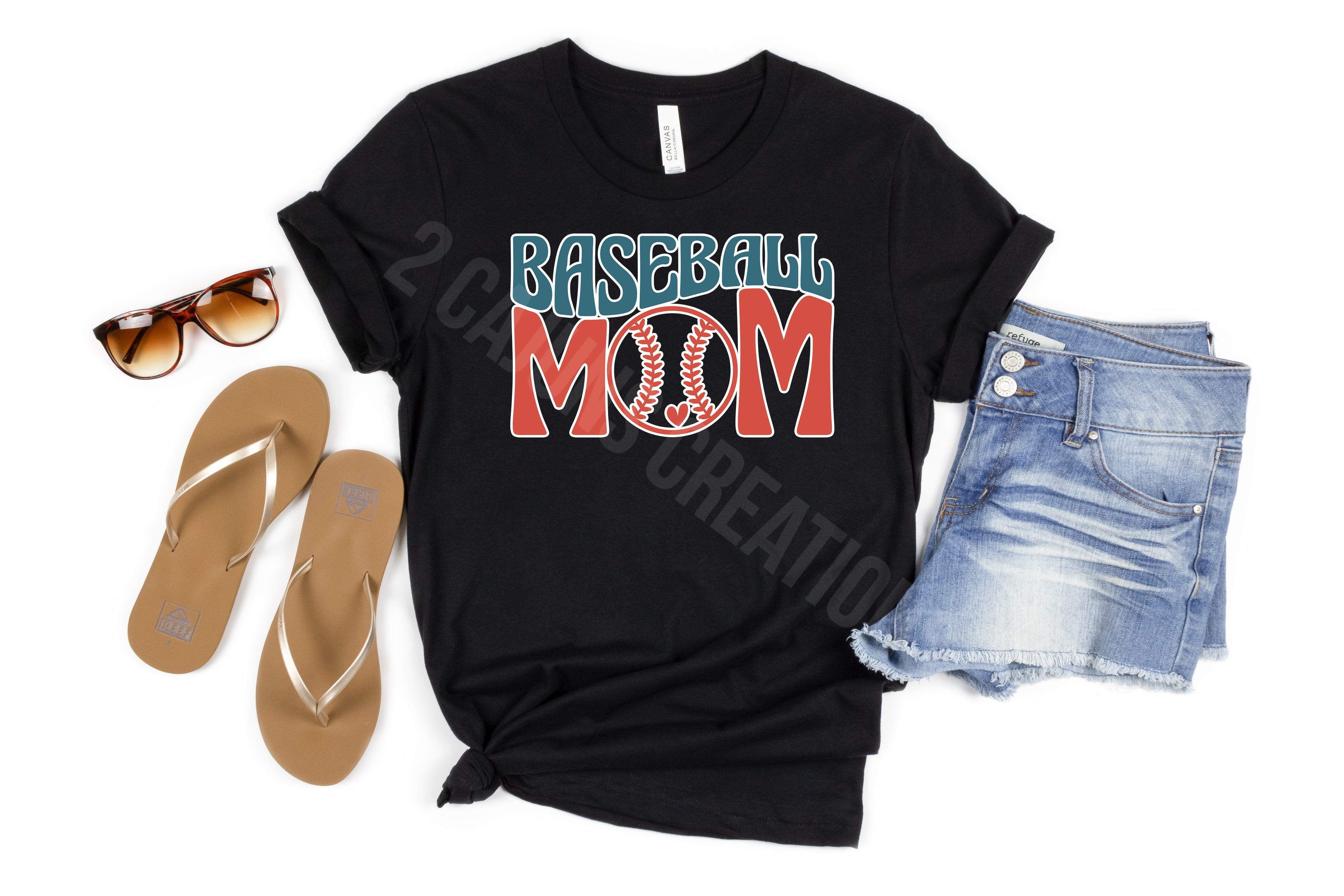 Baseball Mom Crew Neck Tshirt - Baseball Mom Tee - Retro Design