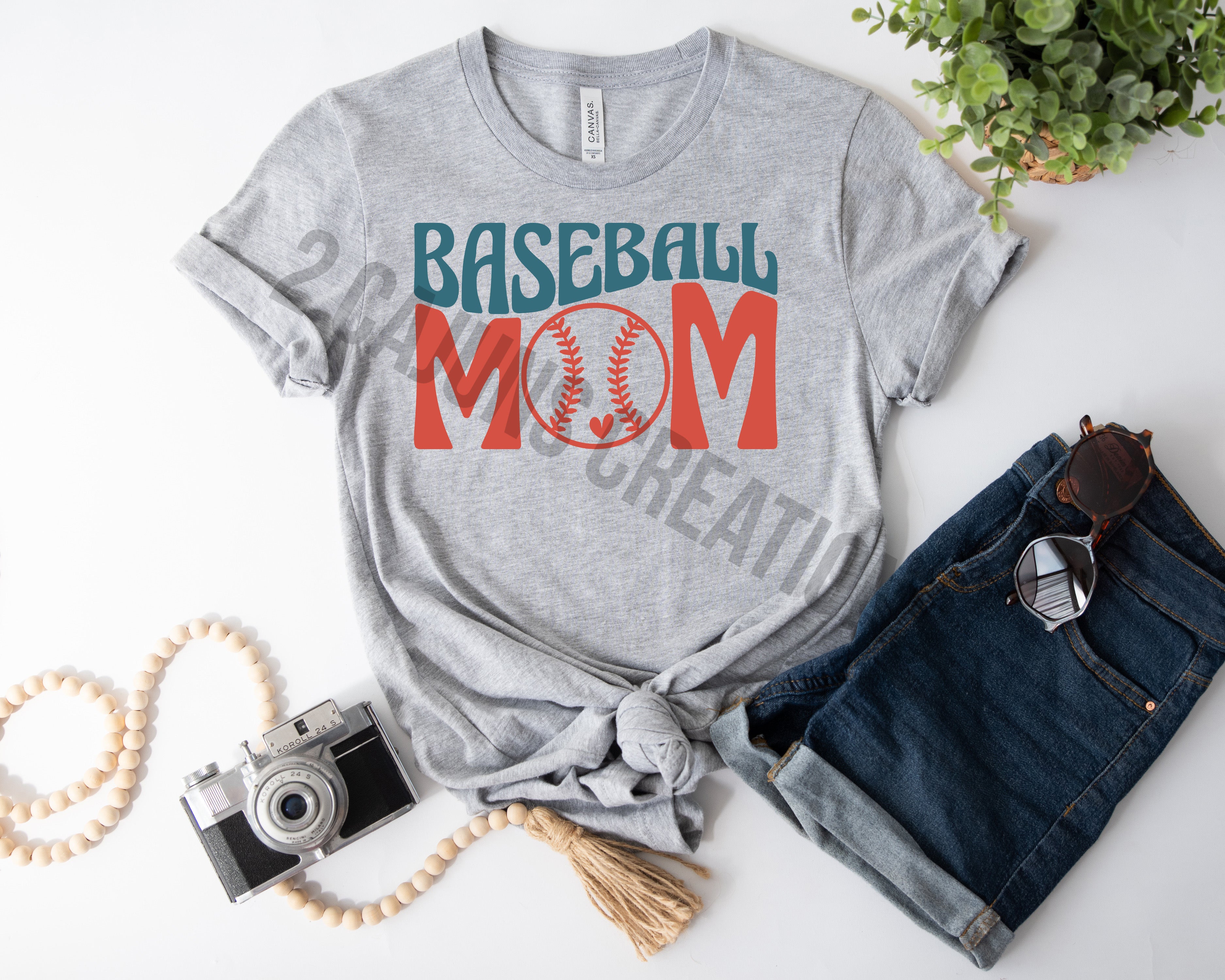 Baseball Mom Crew Neck Tshirt - Baseball Mom Tee - Retro Design
