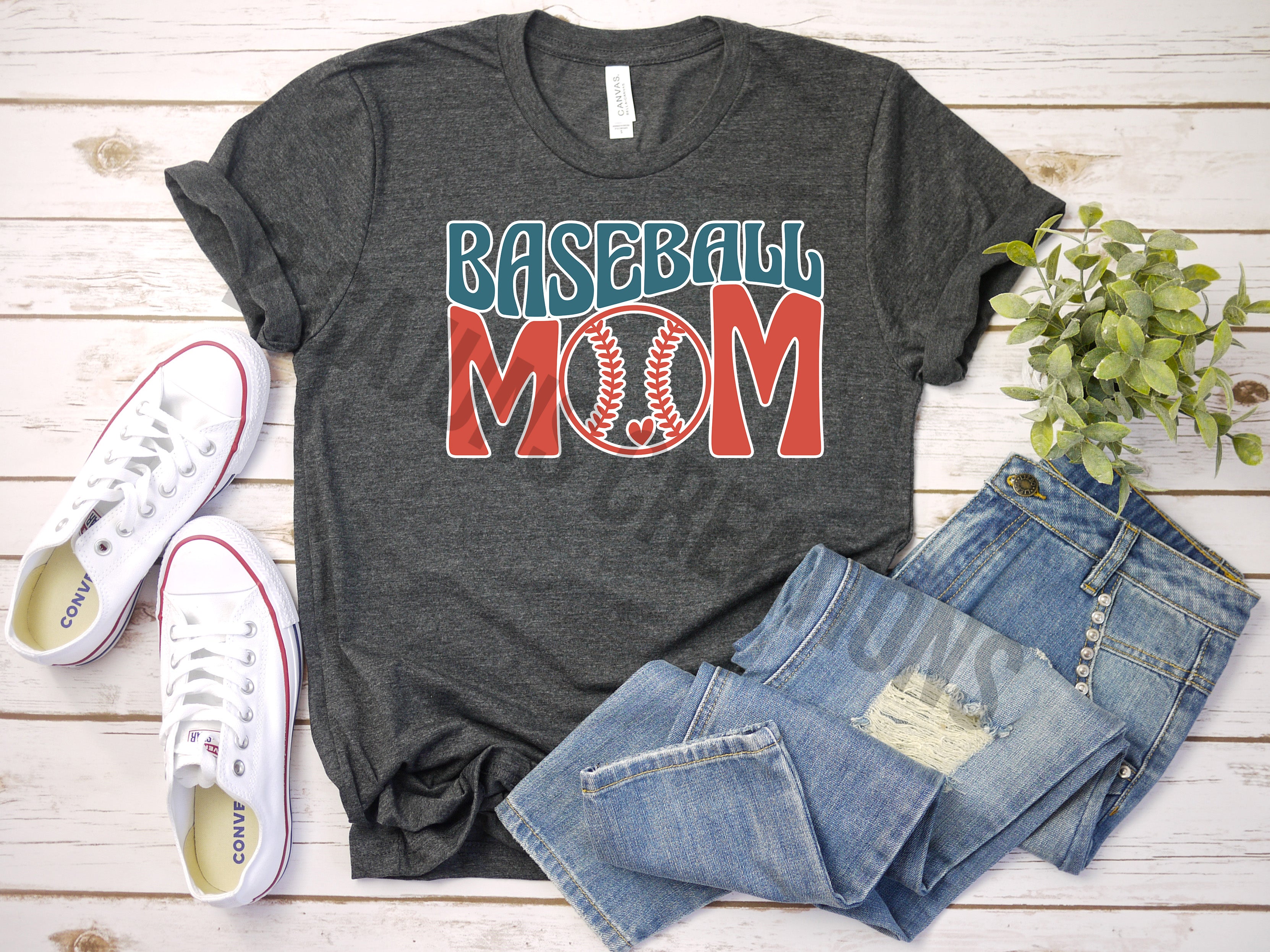 Baseball Mom Crew Neck Tshirt - Baseball Mom Tee - Retro Design