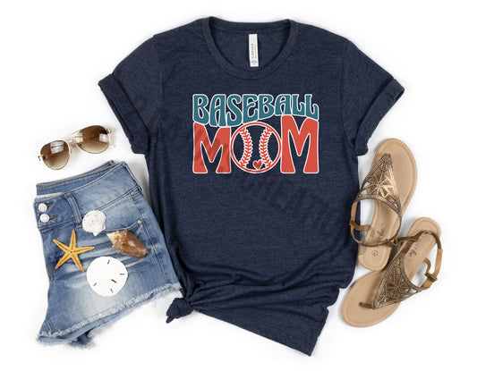 Baseball Mom Crew Neck Tshirt - Baseball Mom Tee - Retro Design