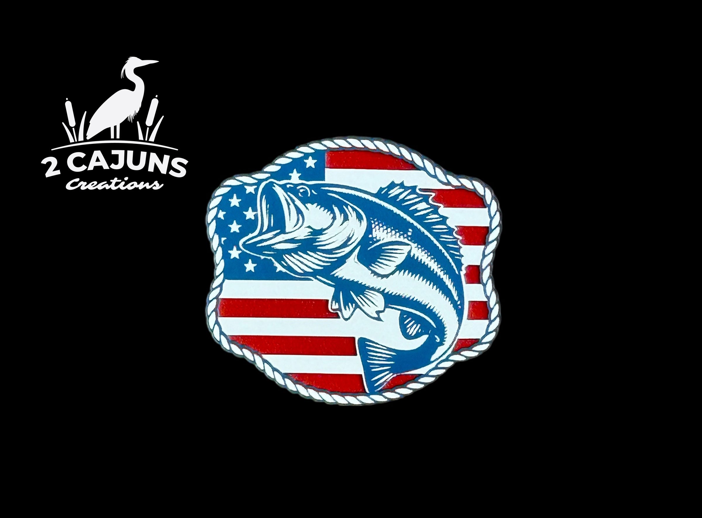 Bass on American Flag Patriotic Red White and Blue Acrylic Patch