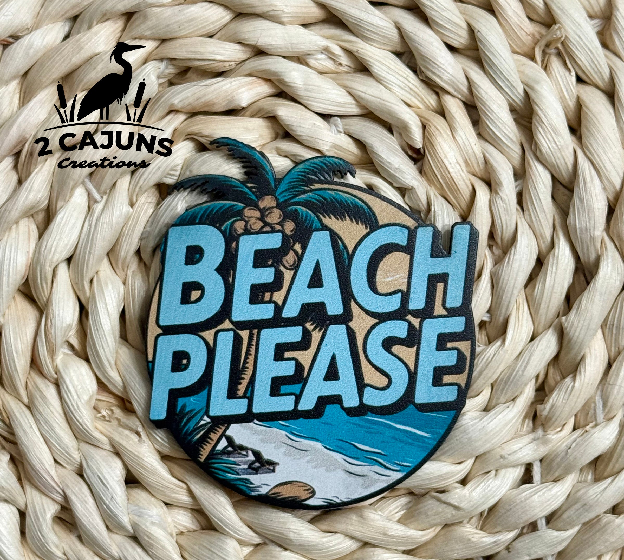 Beach Please UV Printed Leatherette Hat Patch
