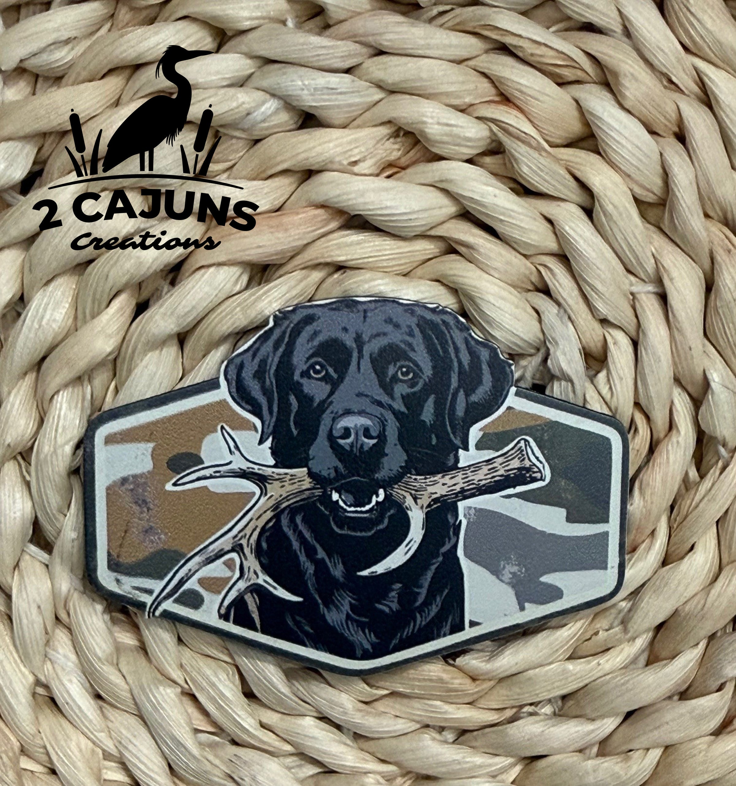 Hunting Dog Labrador with Antler Camo UV Printed Hat Patch