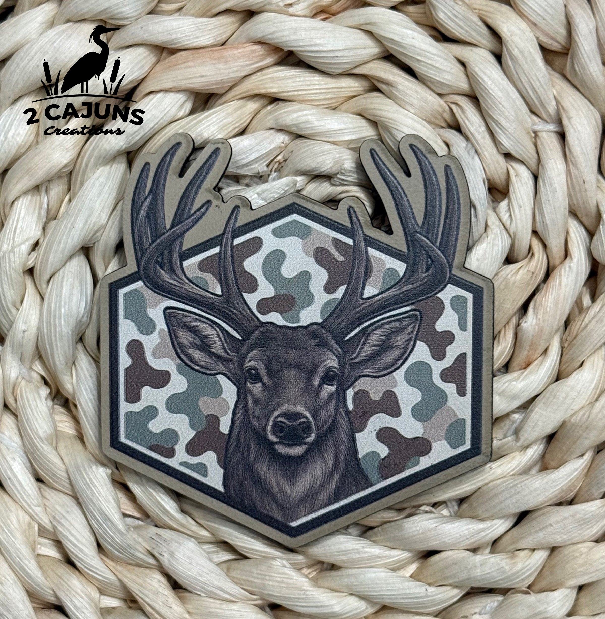 Buck on Camo Hex UV Printed Hat Patch