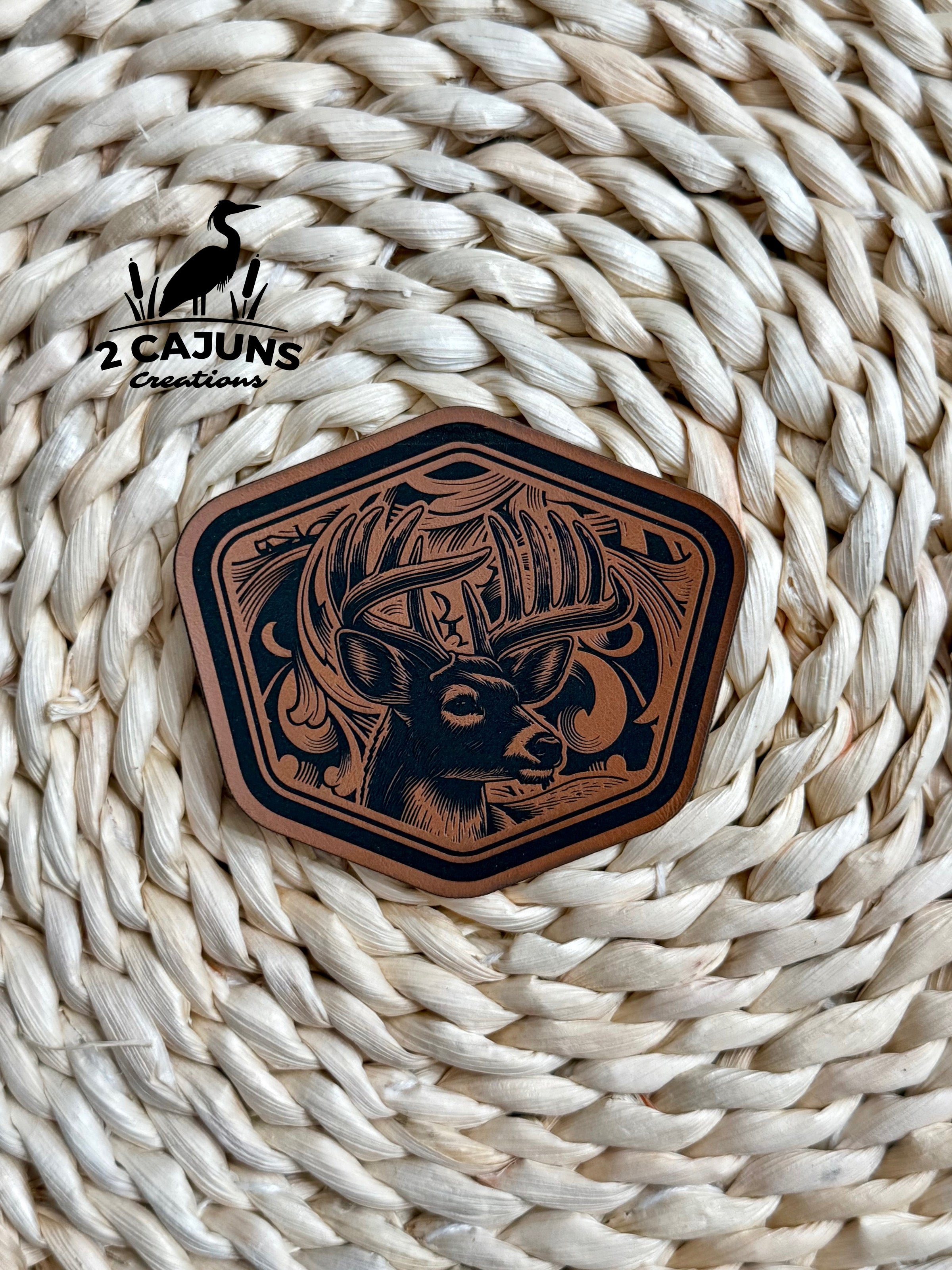 Buck Tooled Pattern Leatherette Hat Patch