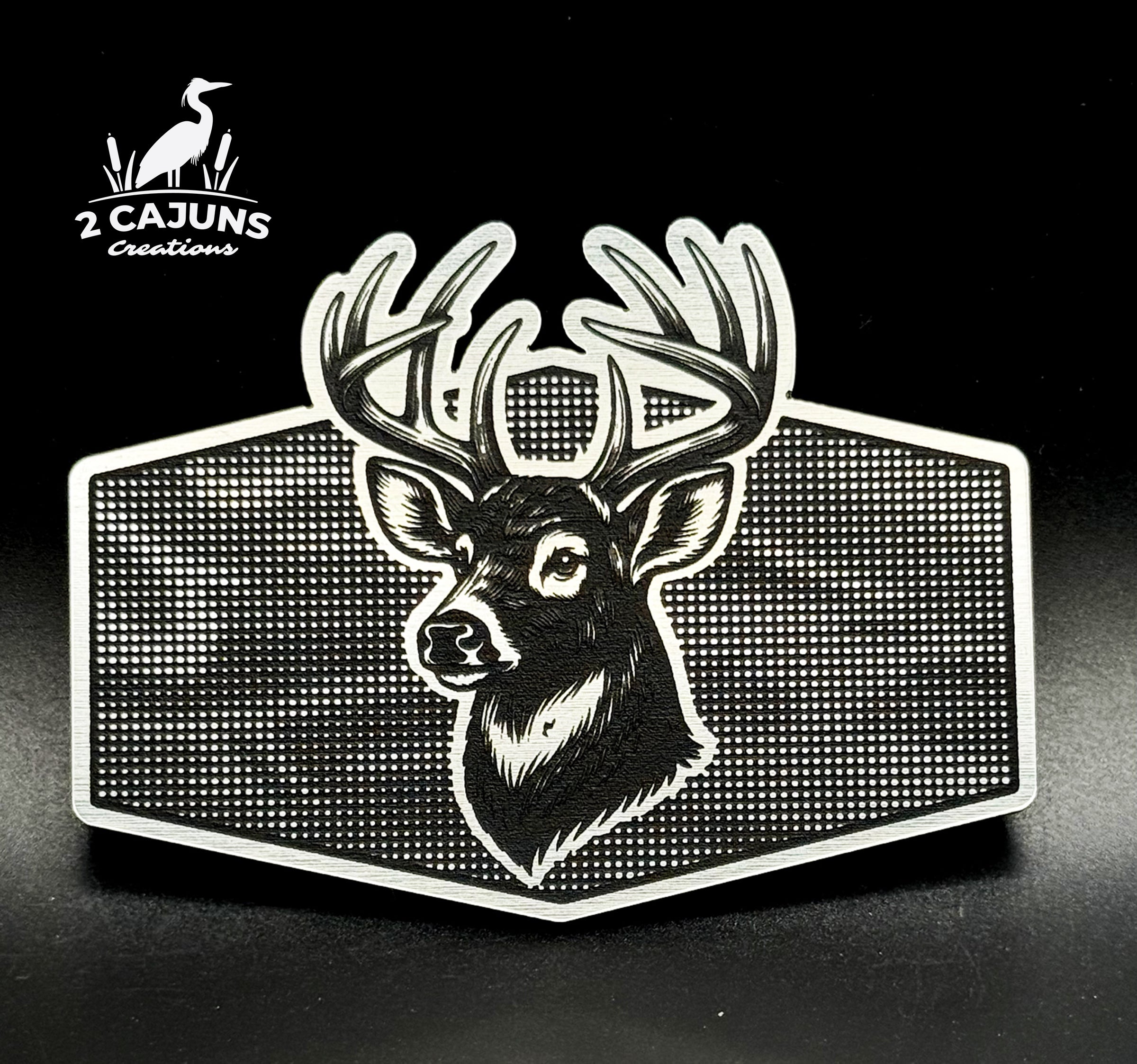 Buck on Linen Camo Design Dual Layer Stainless Black Acrylic Hat Patch