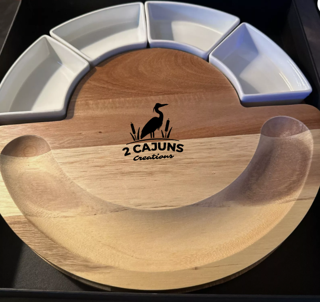 Personalized Charcuterie Cheese Board with Slide out Drawer Containing 4 Knives - 13" Wide