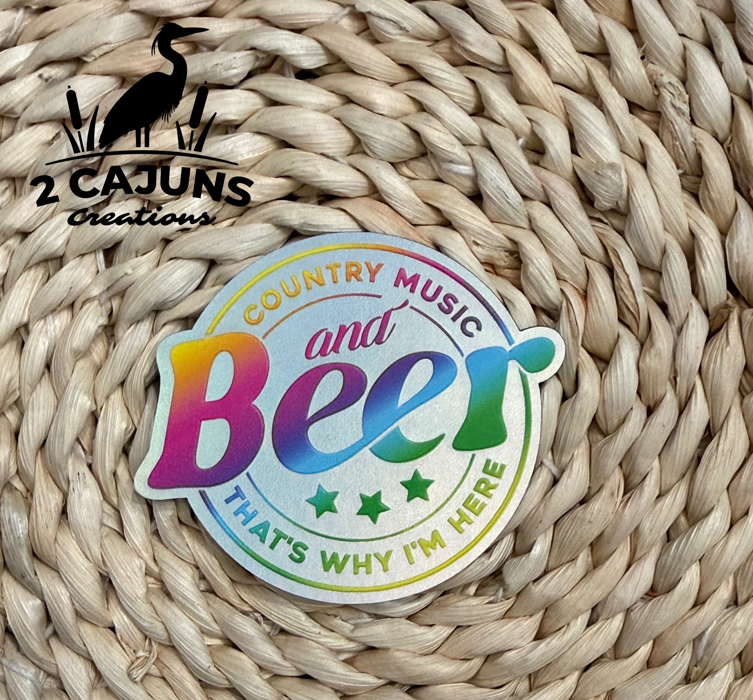 Country Music and Beer That's Why I'm Here Holographic UV Printed Hat Patch