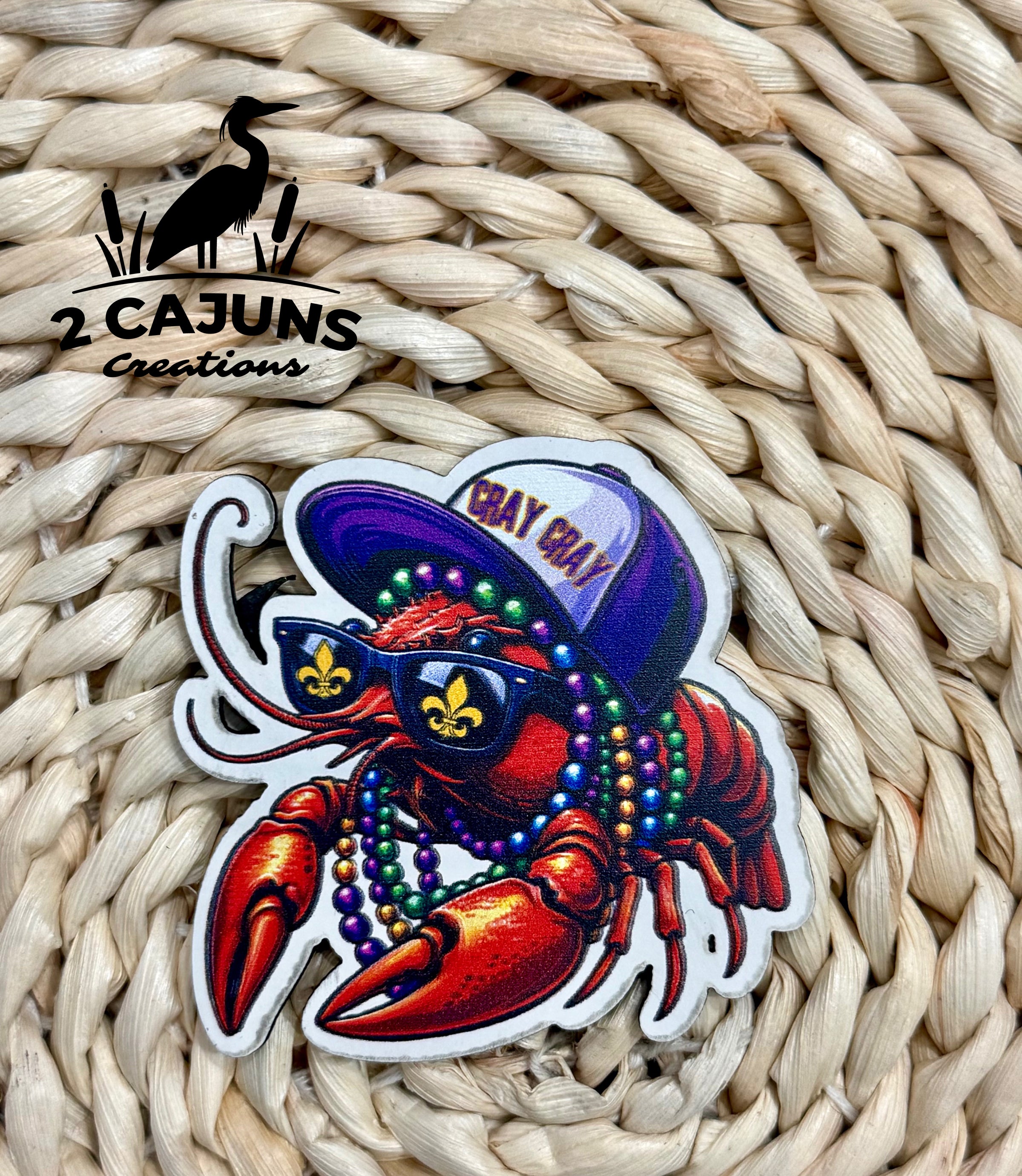 Mardi Gras Crawfish Cray Cray UV Printed Hat Patch