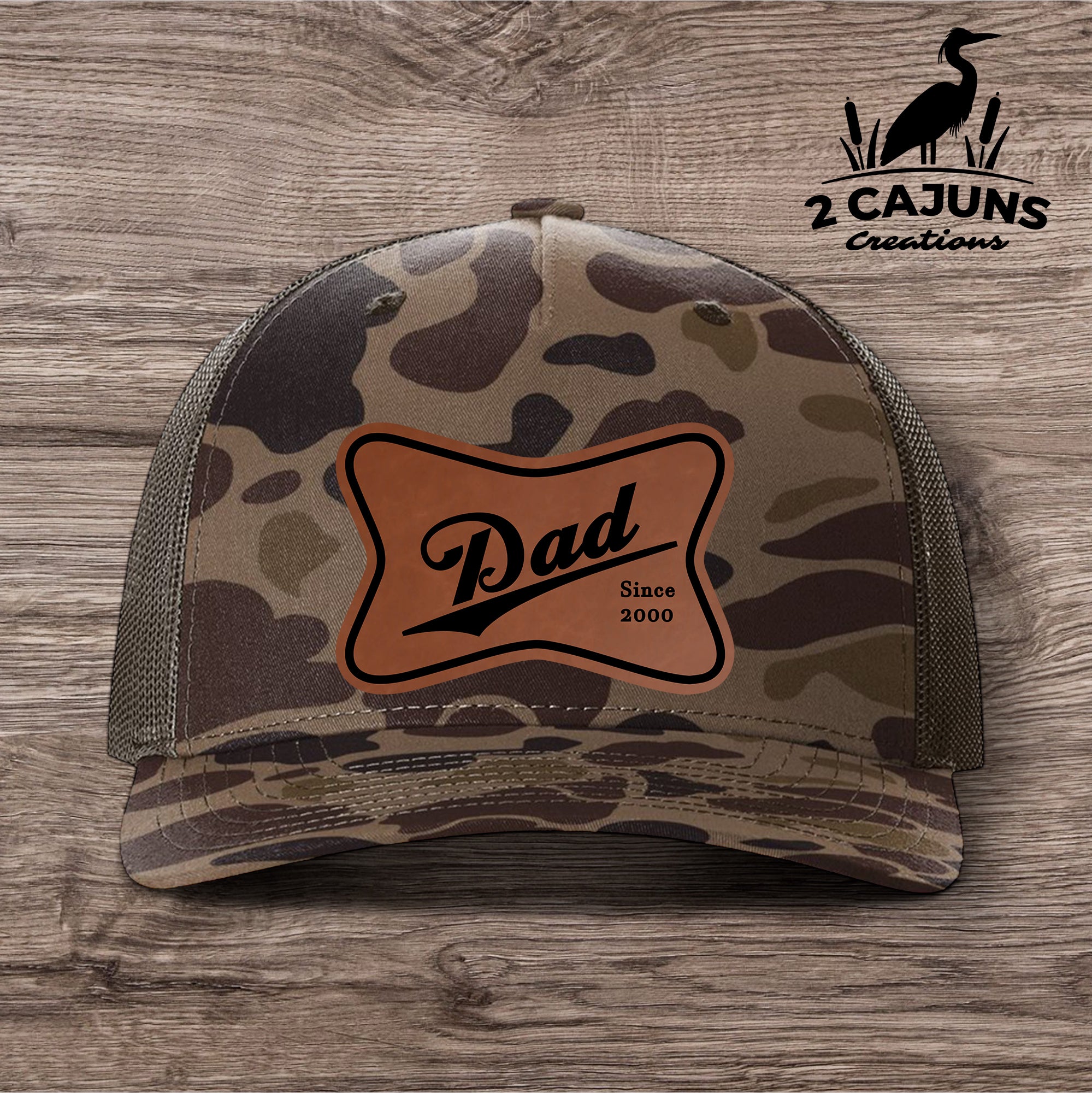 Dad Leather Patch Hat - Laser Engraved - Personalized with Year He Became a Dad - Several Color Options