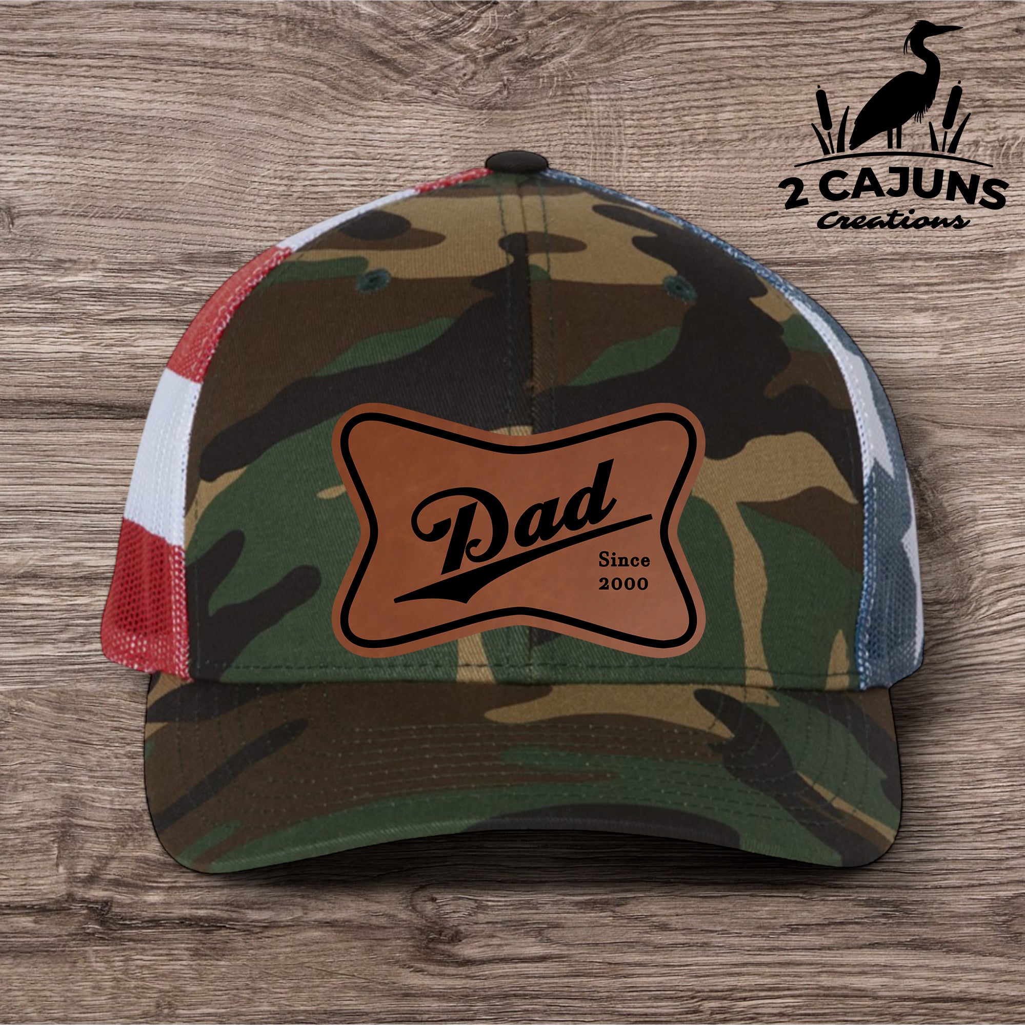 Dad Leather Patch Hat - Laser Engraved - Personalized with Year He Became a Dad - Several Color Options