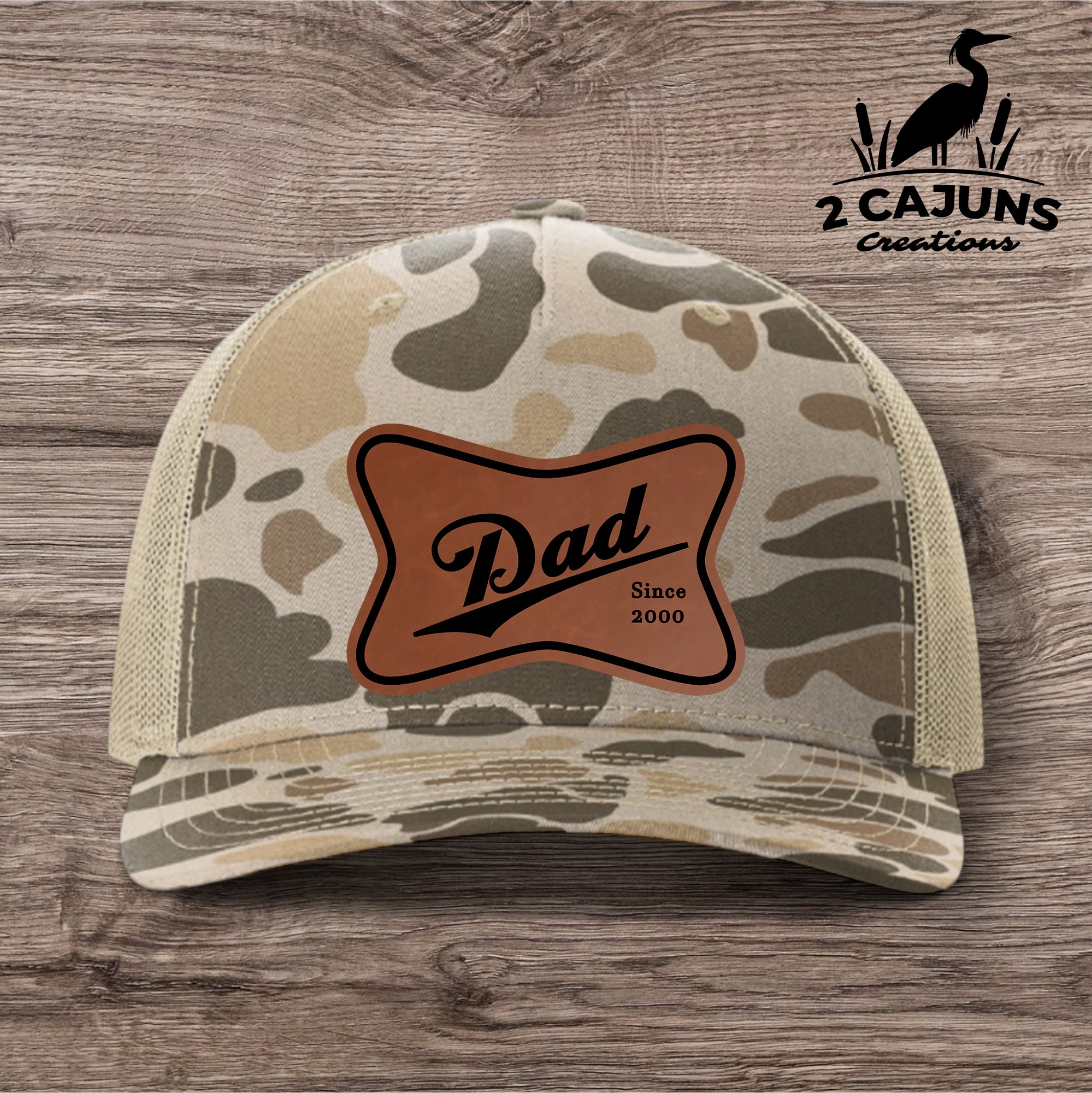 Dad Leather Patch Hat - Laser Engraved - Personalized with Year He Became a Dad - Several Color Options