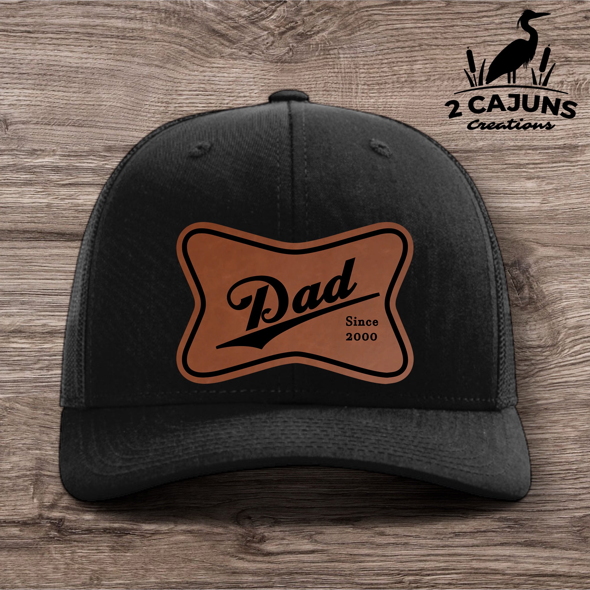 Dad Leather Patch Hat - Laser Engraved - Personalized with Year He Became a Dad - Several Color Options