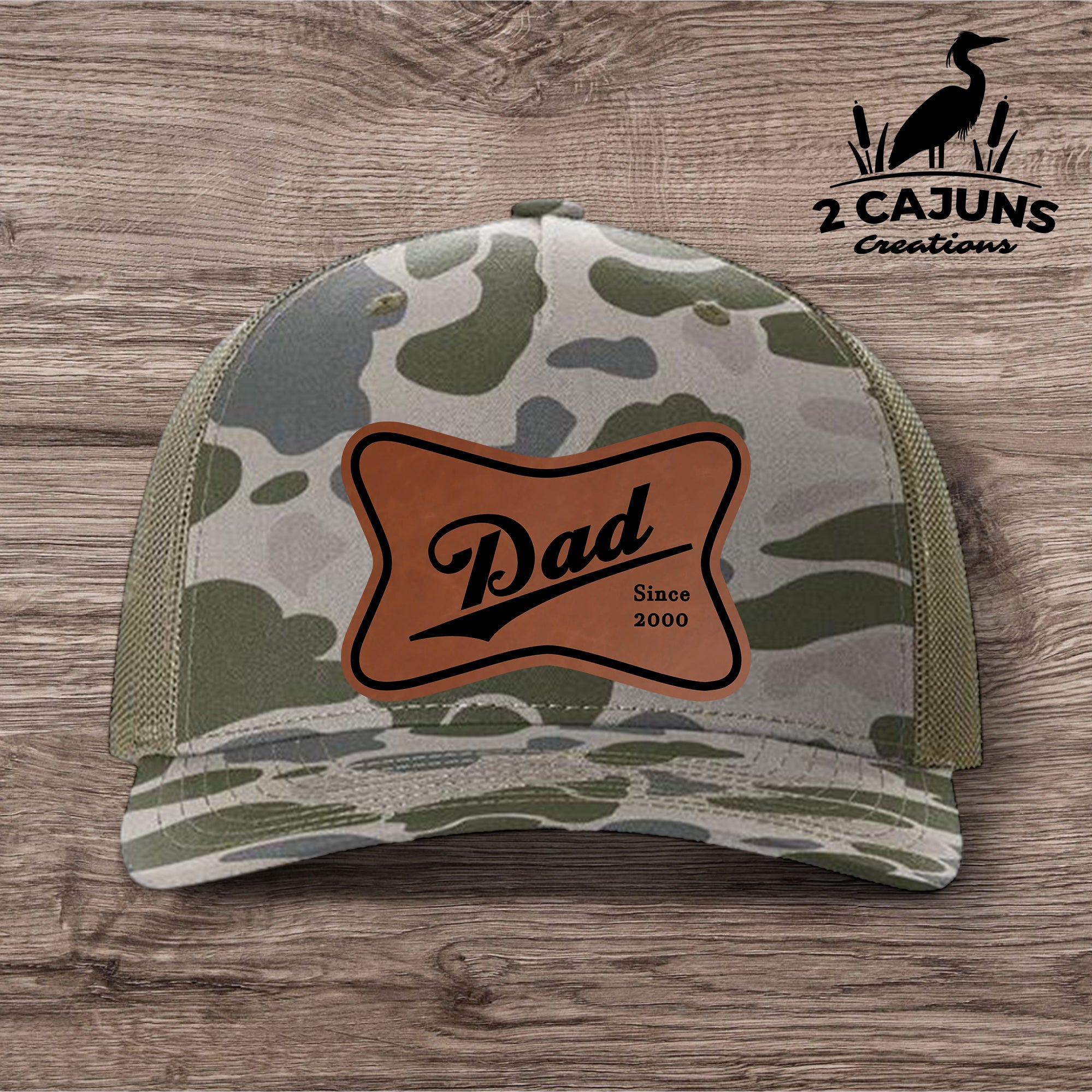 Dad Leather Patch Hat - Laser Engraved - Personalized with Year He Became a Dad - Several Color Options