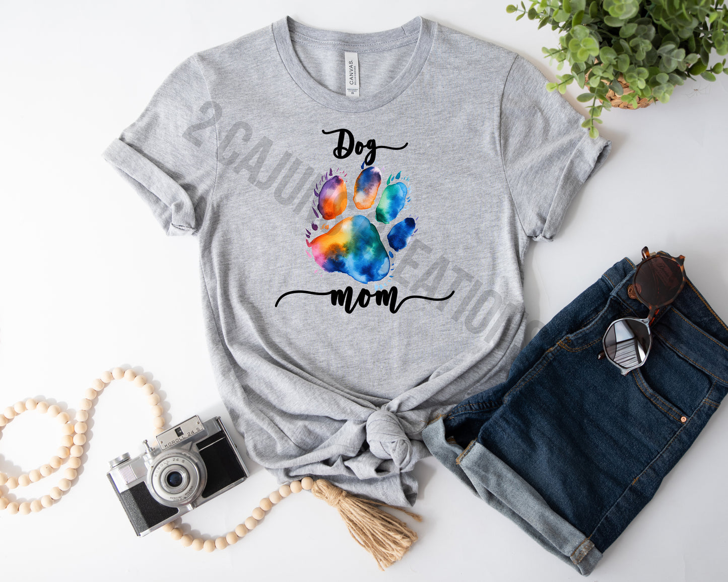 Dog Mom Tshirt - Watercolor Paw - Script Font