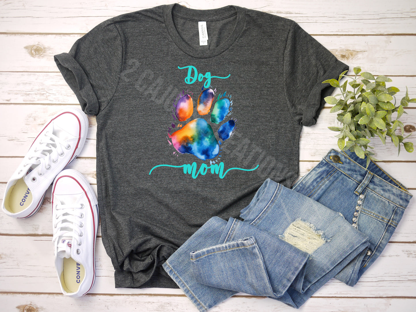 Dog Mom Tshirt - Watercolor Paw - Script Font