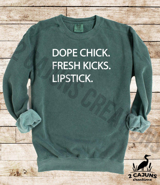 Dope Chick Fresh Kicks Lipstick Sweatshirt - Comfort Colors(TM) Multiple Colors Available