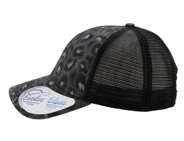 La Weezy Ana Purple Green Gold Leatherette Patch Hat - Black Leopard Print