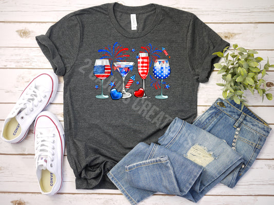 Fourth of July Drinks and Fireworks Tshirt - Patriotic 4th of July Tee