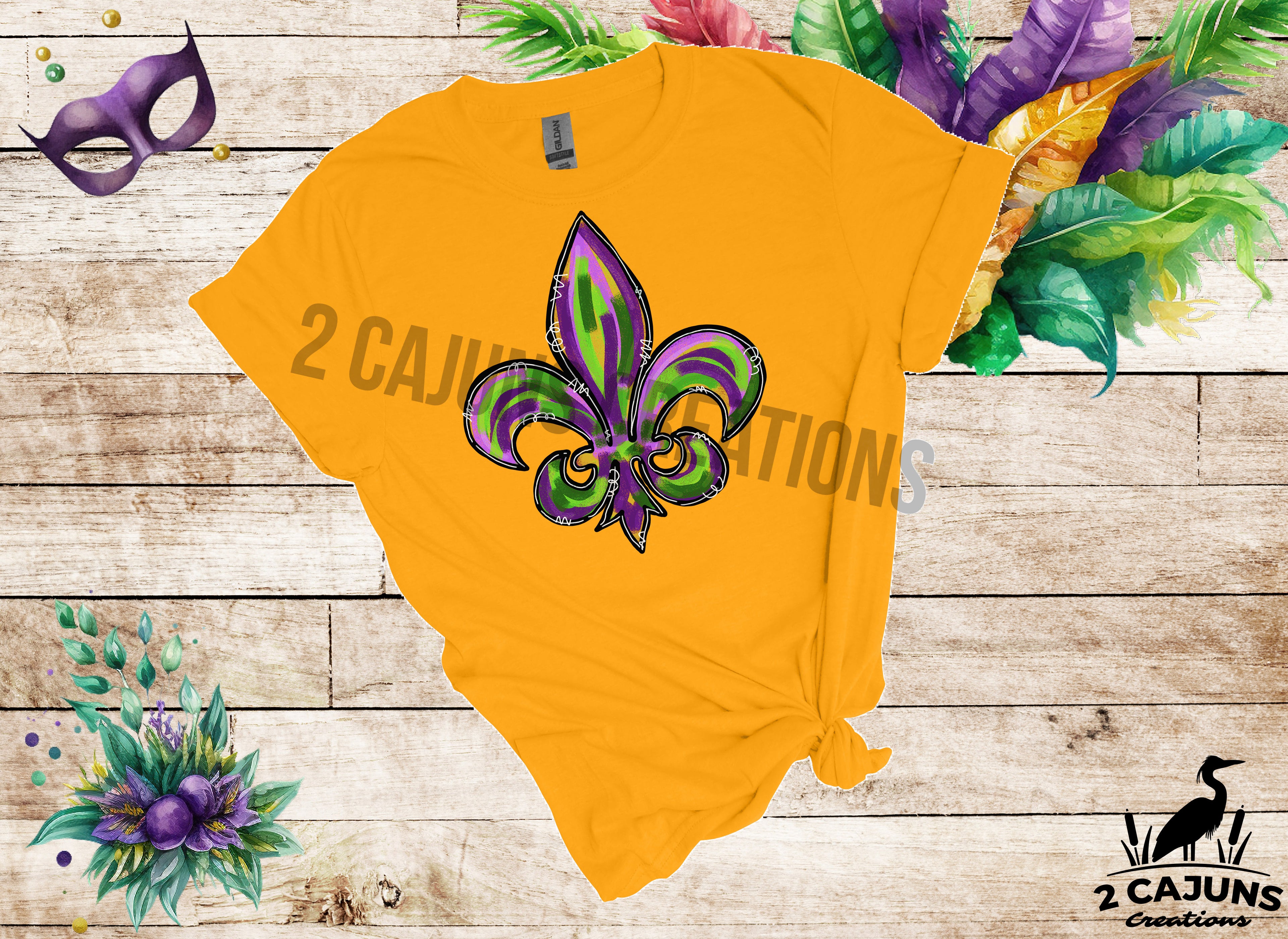 Mardi Gras Watercolor Fleur de Lis Tshirt - Multiple Colors Available