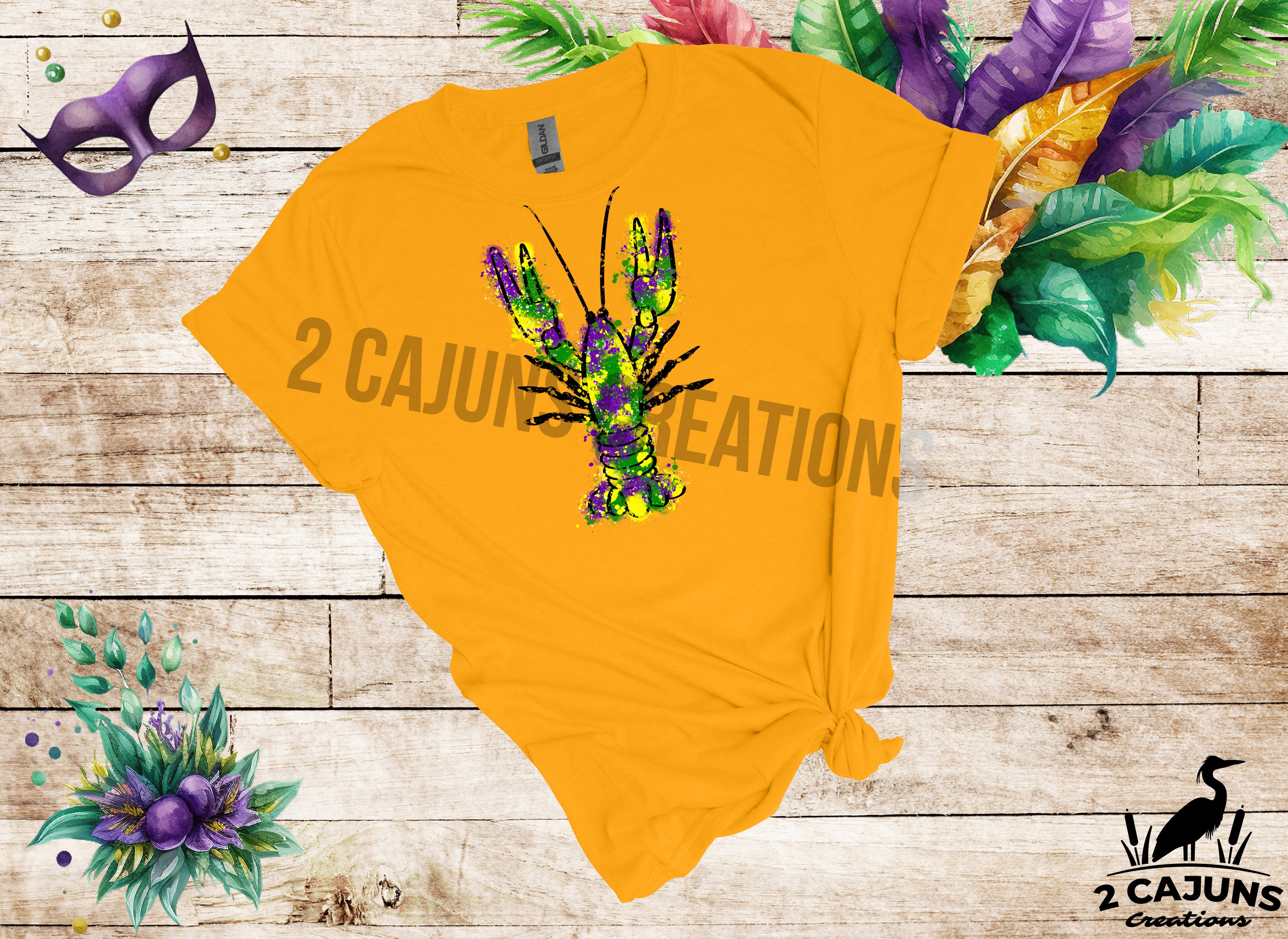 Mardi Gras Watercolor Crawfish Tshirt - Multiple Colors Available