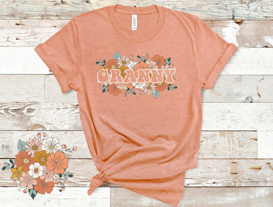 Granny Floral Retro Tshirt - Mothers Day Tee - Heather Peach Color