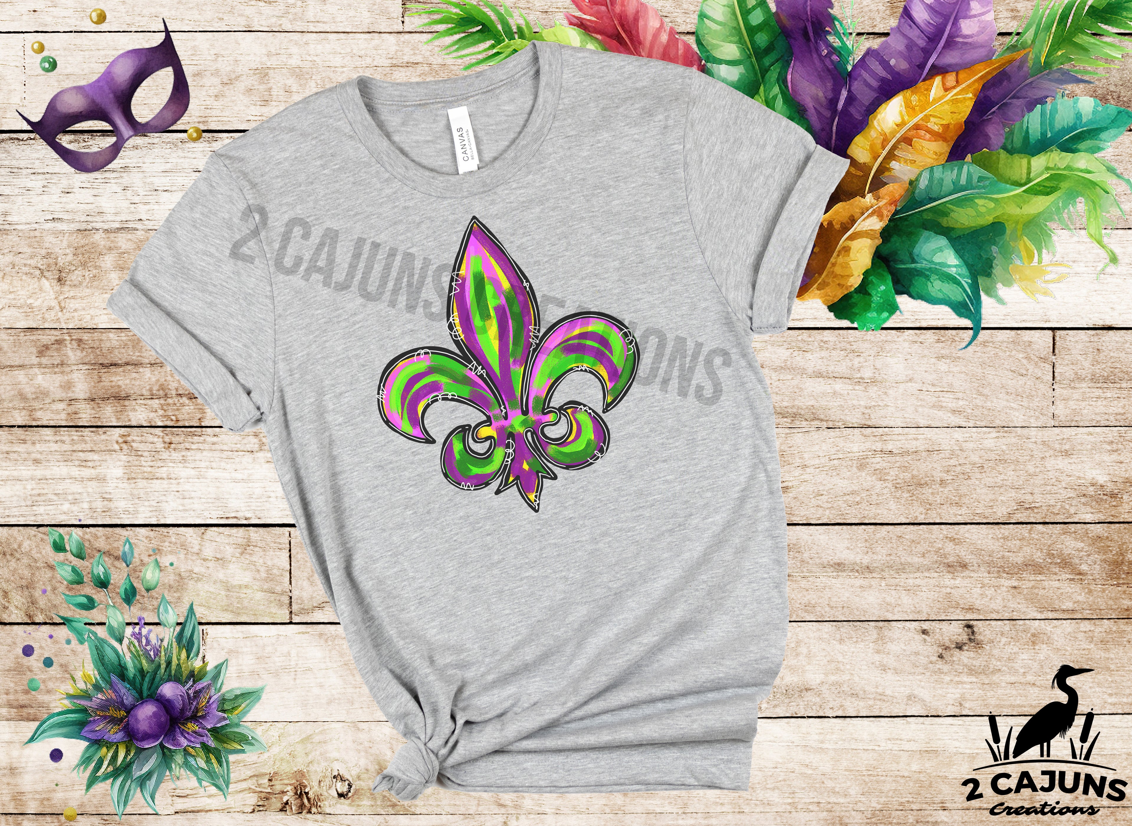 Mardi Gras Watercolor Fleur de Lis Tshirt - Multiple Colors Available