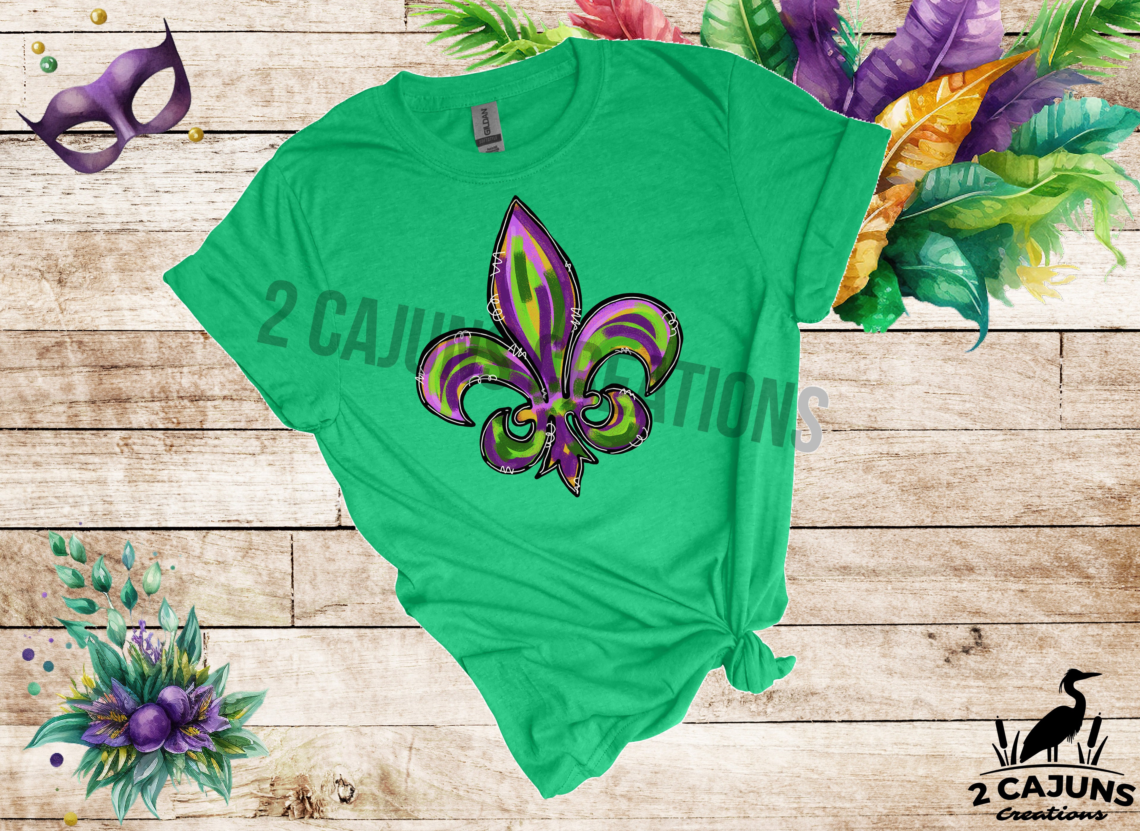 Mardi Gras Watercolor Fleur de Lis Tshirt - Multiple Colors Available