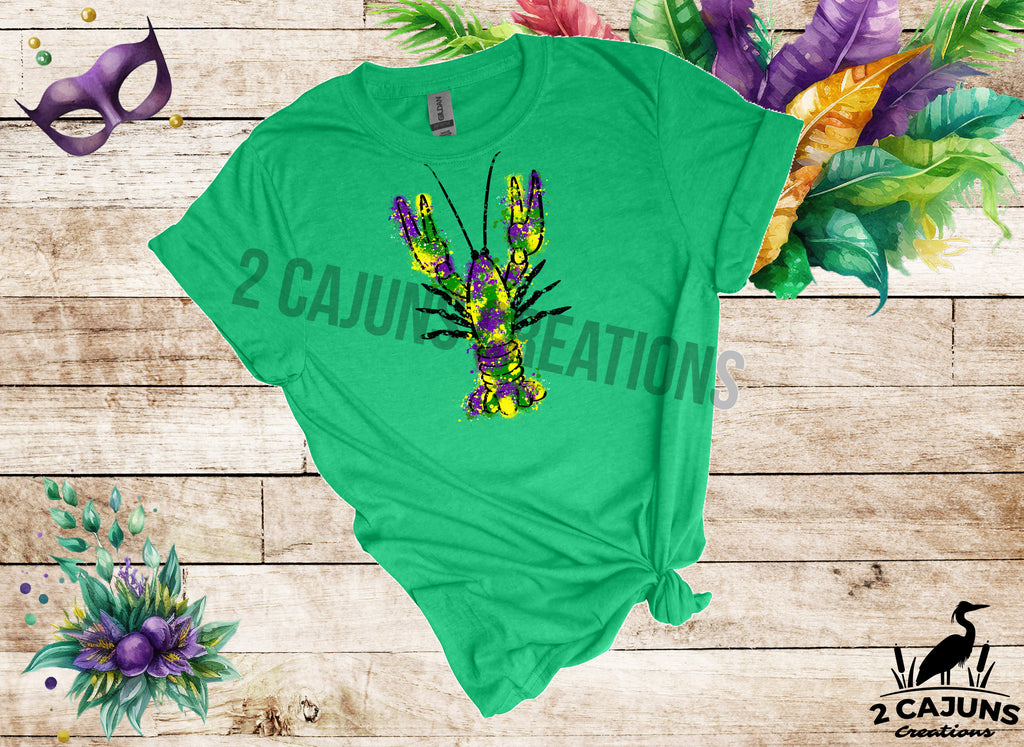 Mardi Gras Watercolor Crawfish Tshirt - Multiple Colors Available