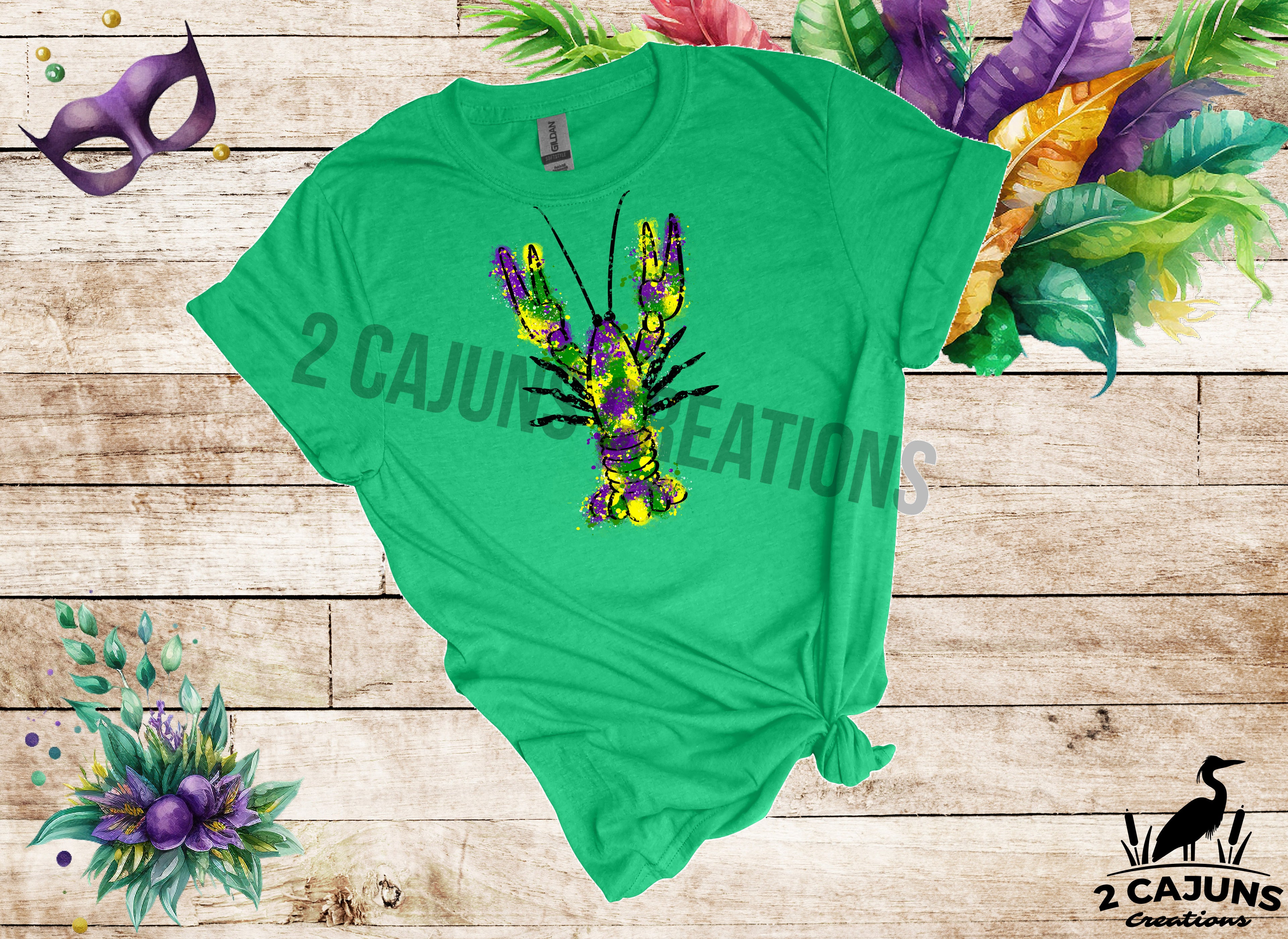 Mardi Gras Watercolor Crawfish Tshirt - Multiple Colors Available