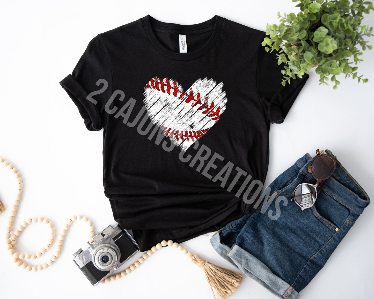 Baseball and Heart Crew Neck Tshirt - Baseball Mom Tee