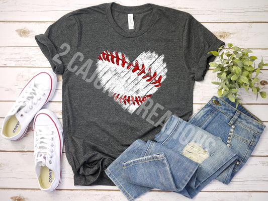 Baseball and Heart Crew Neck Tshirt - Baseball Mom Tee