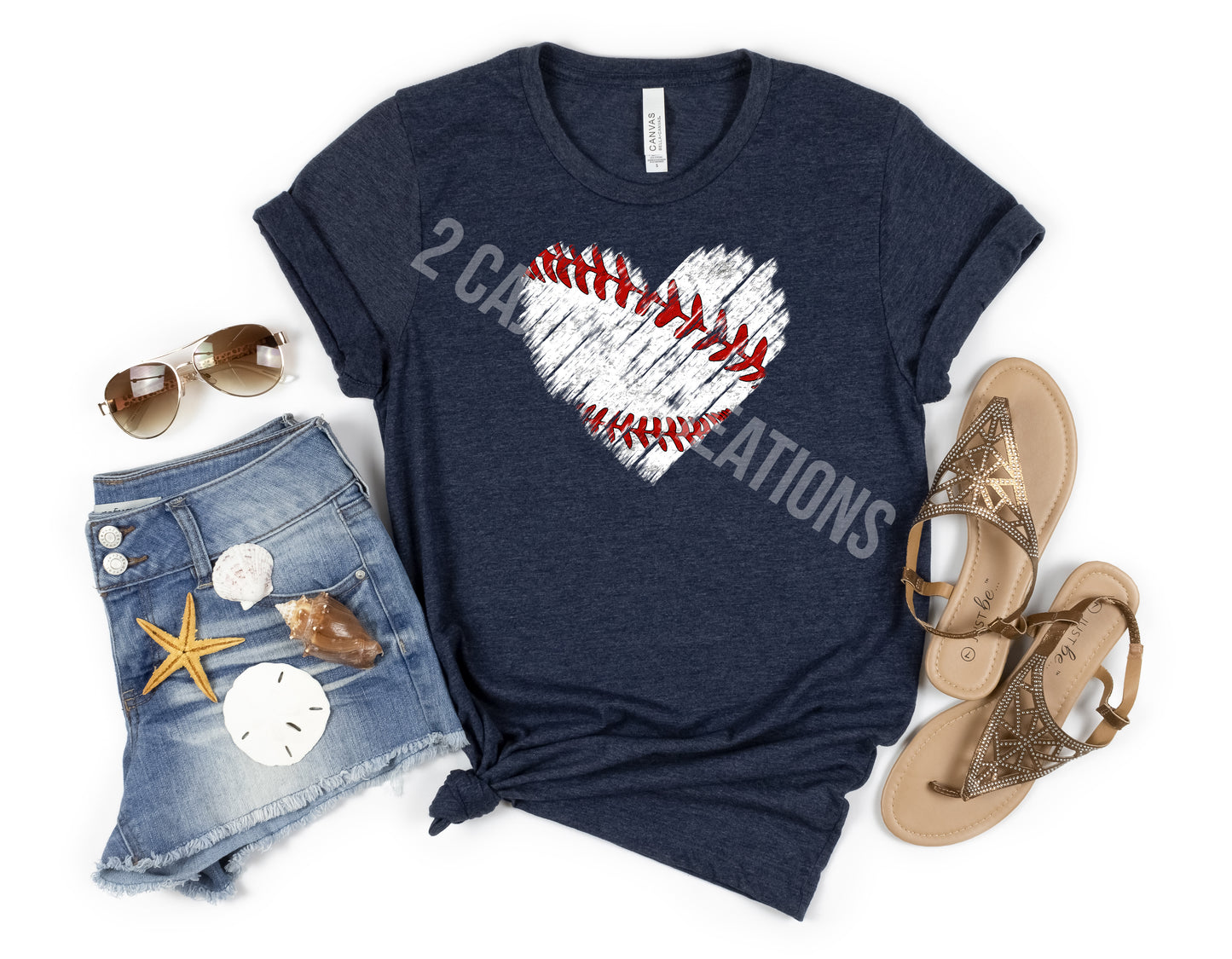 Baseball and Heart Crew Neck Tshirt - Baseball Mom Tee