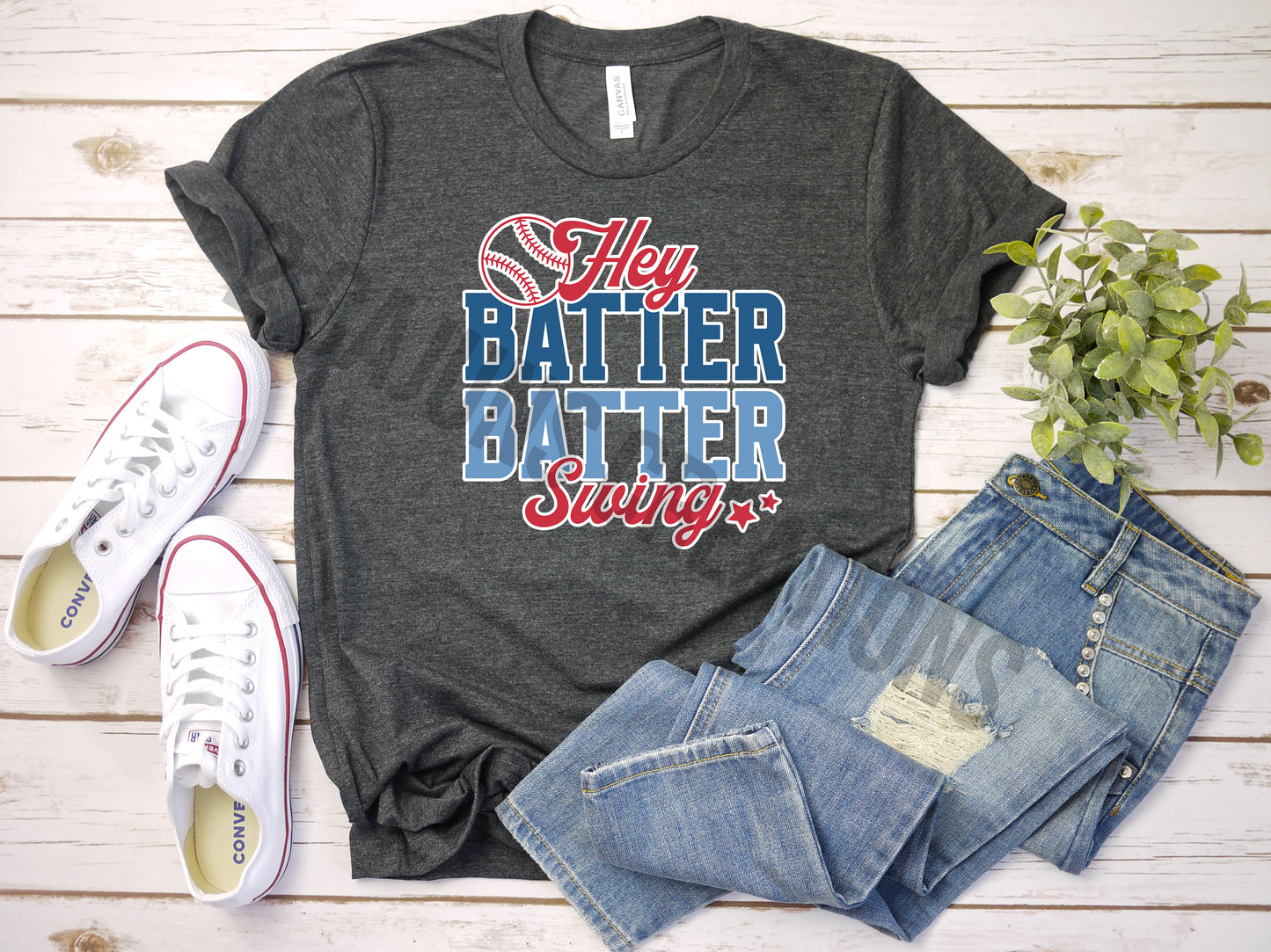 Hey Batter Batter Swing Crew Neck Tshirt - Baseball Mom Tee