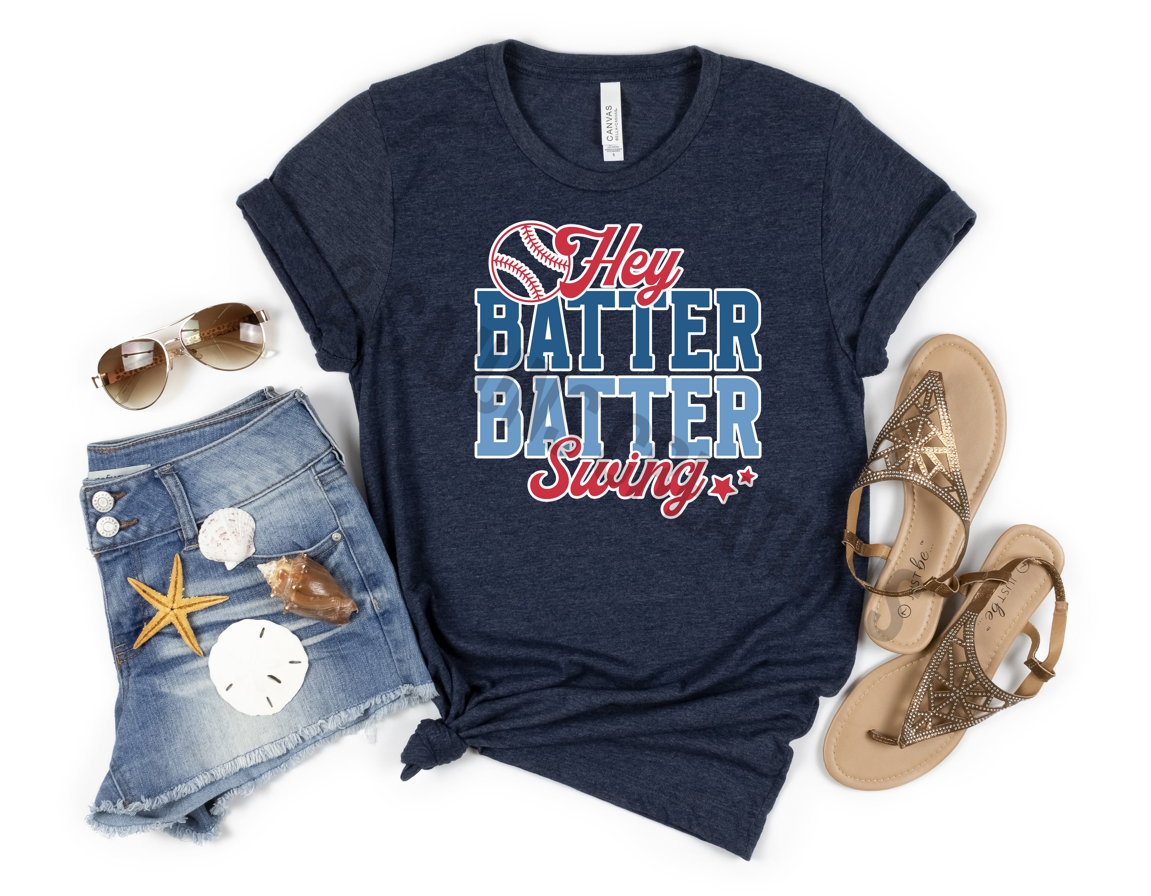 Hey Batter Batter Swing Crew Neck Tshirt - Baseball Mom Tee