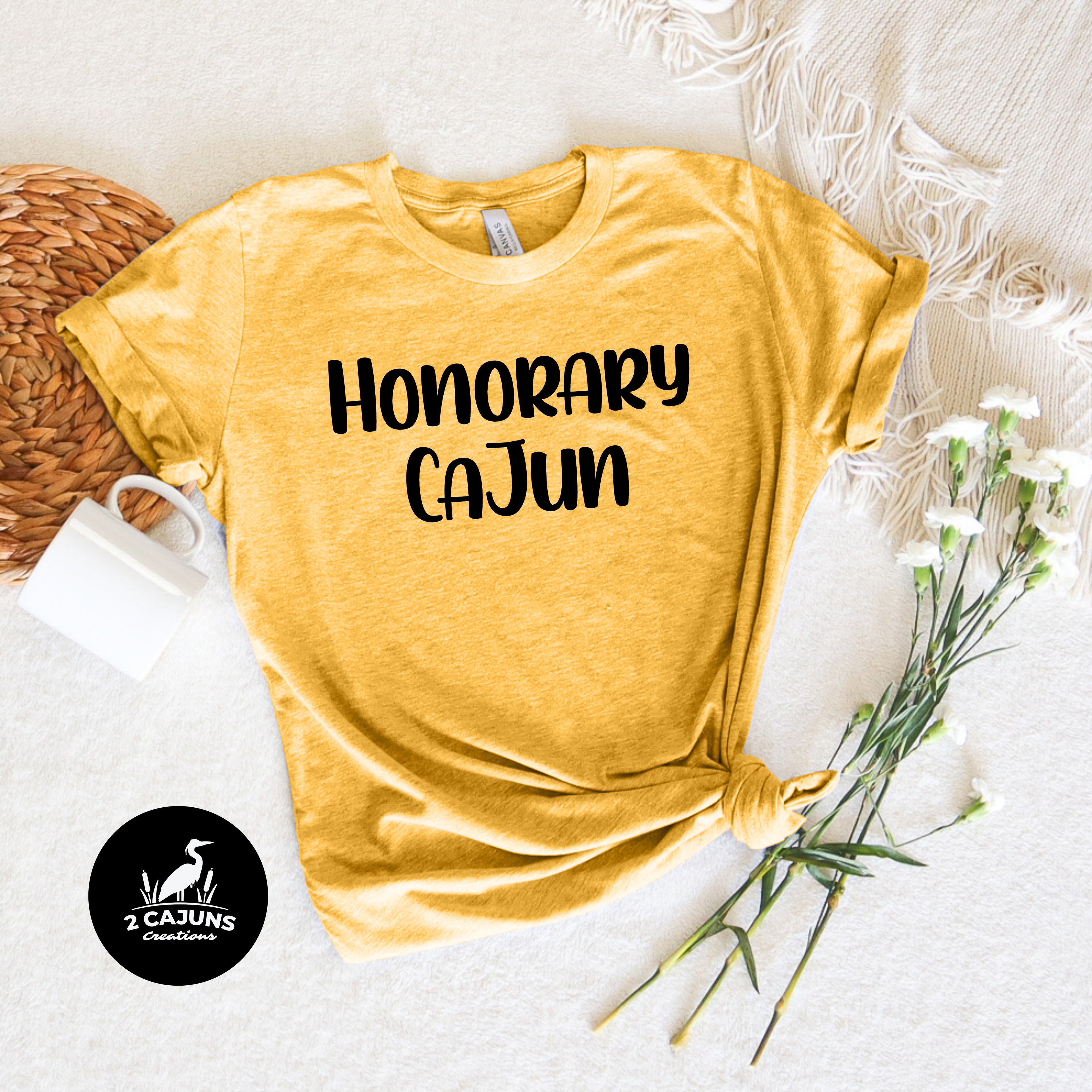 Honorary Cajun Bella Canvas 3001 CVC Heather Yellow Gold Tshirt