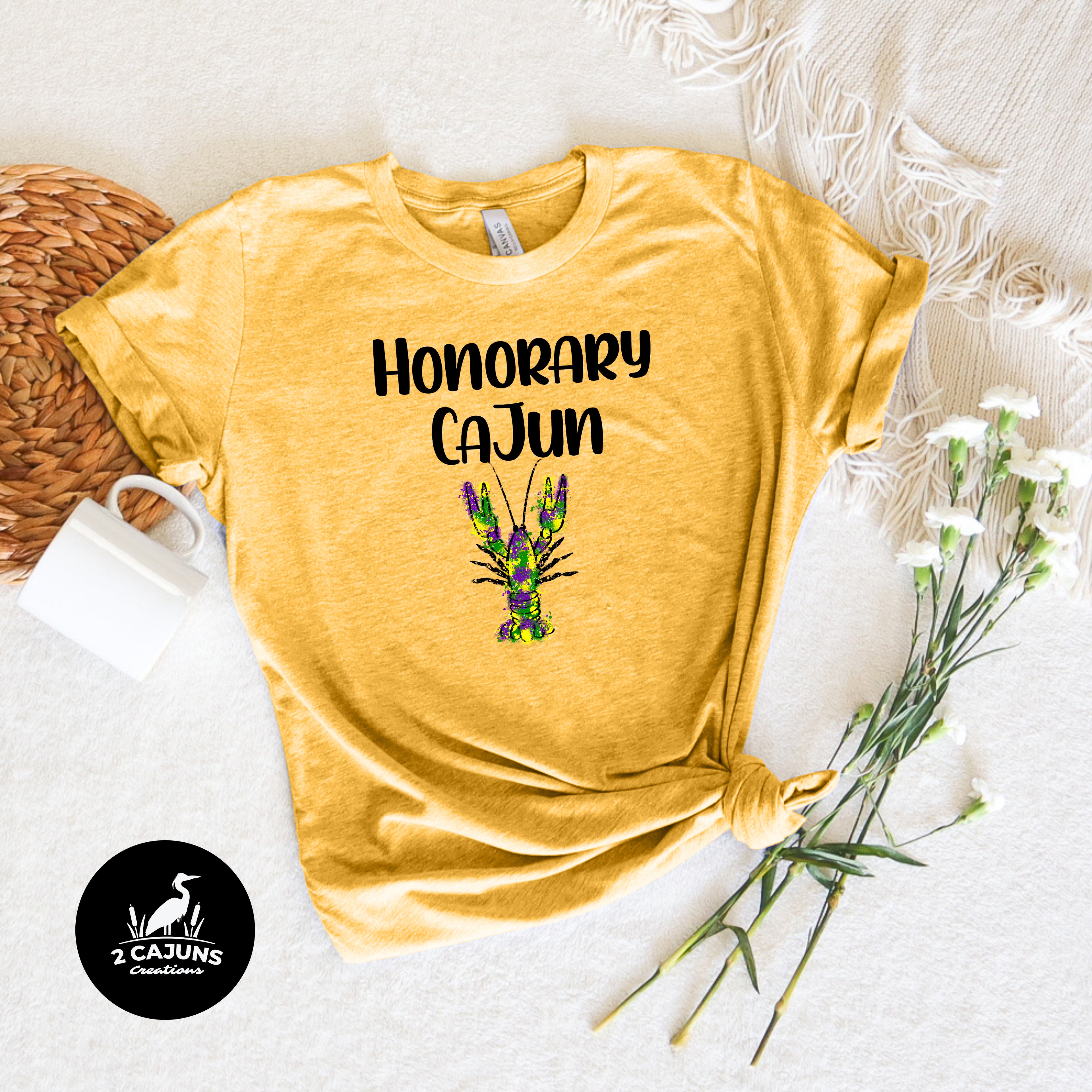 Honorary Cajun Bella Canvas 3001 CVC Heather Yellow Gold Tshirt