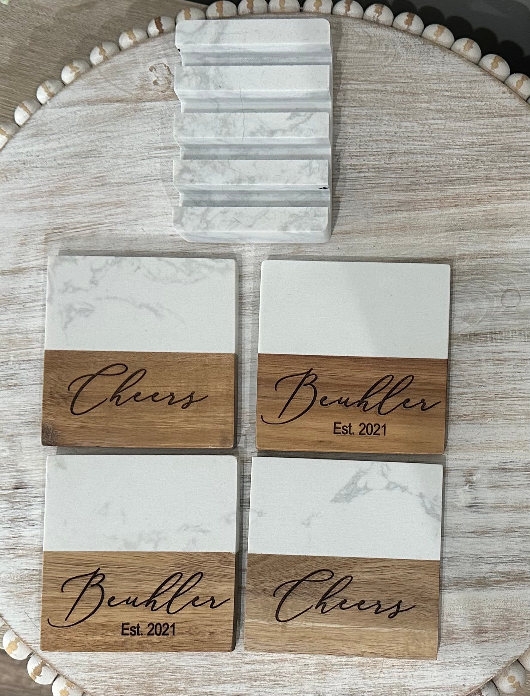 Realtor - Housewarming - Wedding Gift  - Perfectly Personalized Marble and Wood Cutting Board, Coaster Set and 20 oz Tumblers Laser Engraved Gift