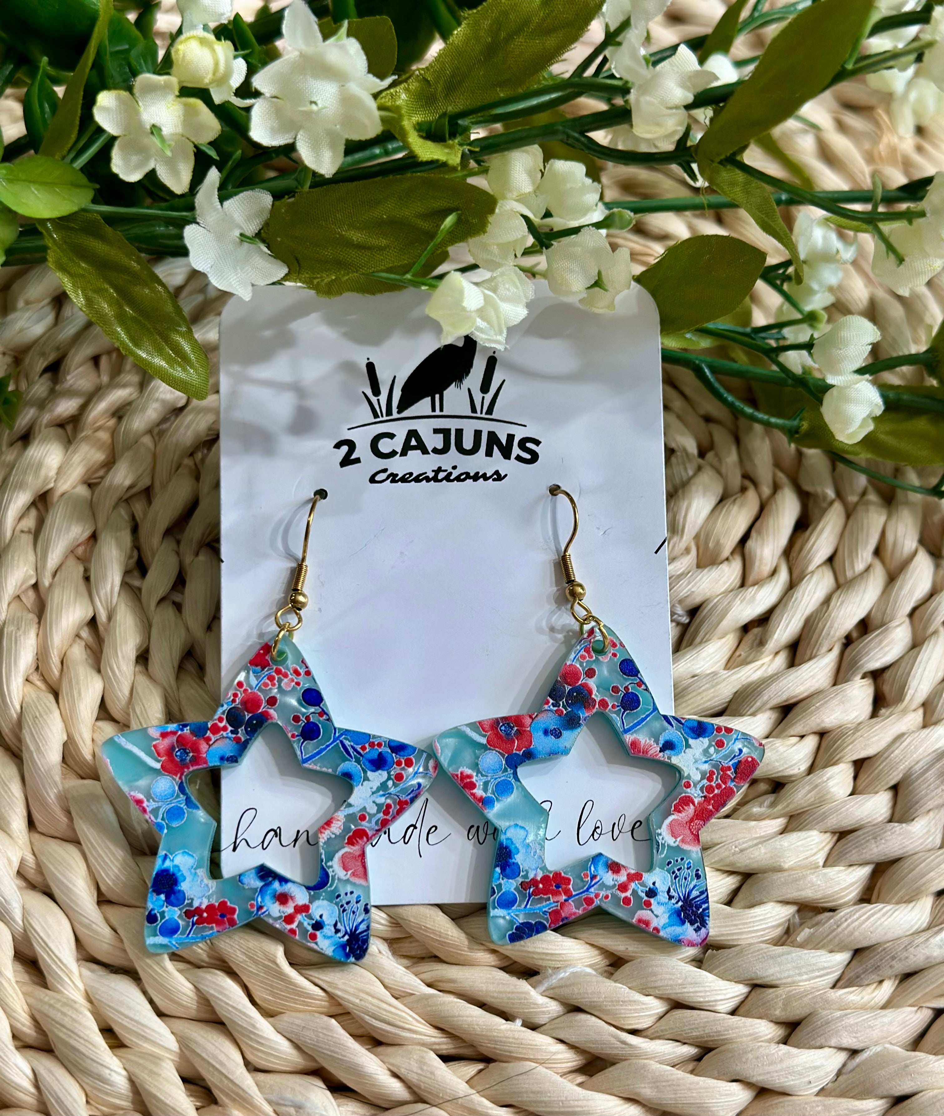 July 4th Independence Day Patriotic Red White and Blue Star Shaped Earrings with Gold Plated Loop