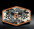 If It Flies Acrylic Hat Patch Linen Camo Design with Copper Acrylic Insert - 2 Pieces - 4 Colors Available
