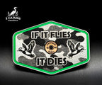 If It Flies Acrylic Hat Patch Linen Camo Design with Copper Acrylic Insert - 2 Pieces - 4 Colors Available