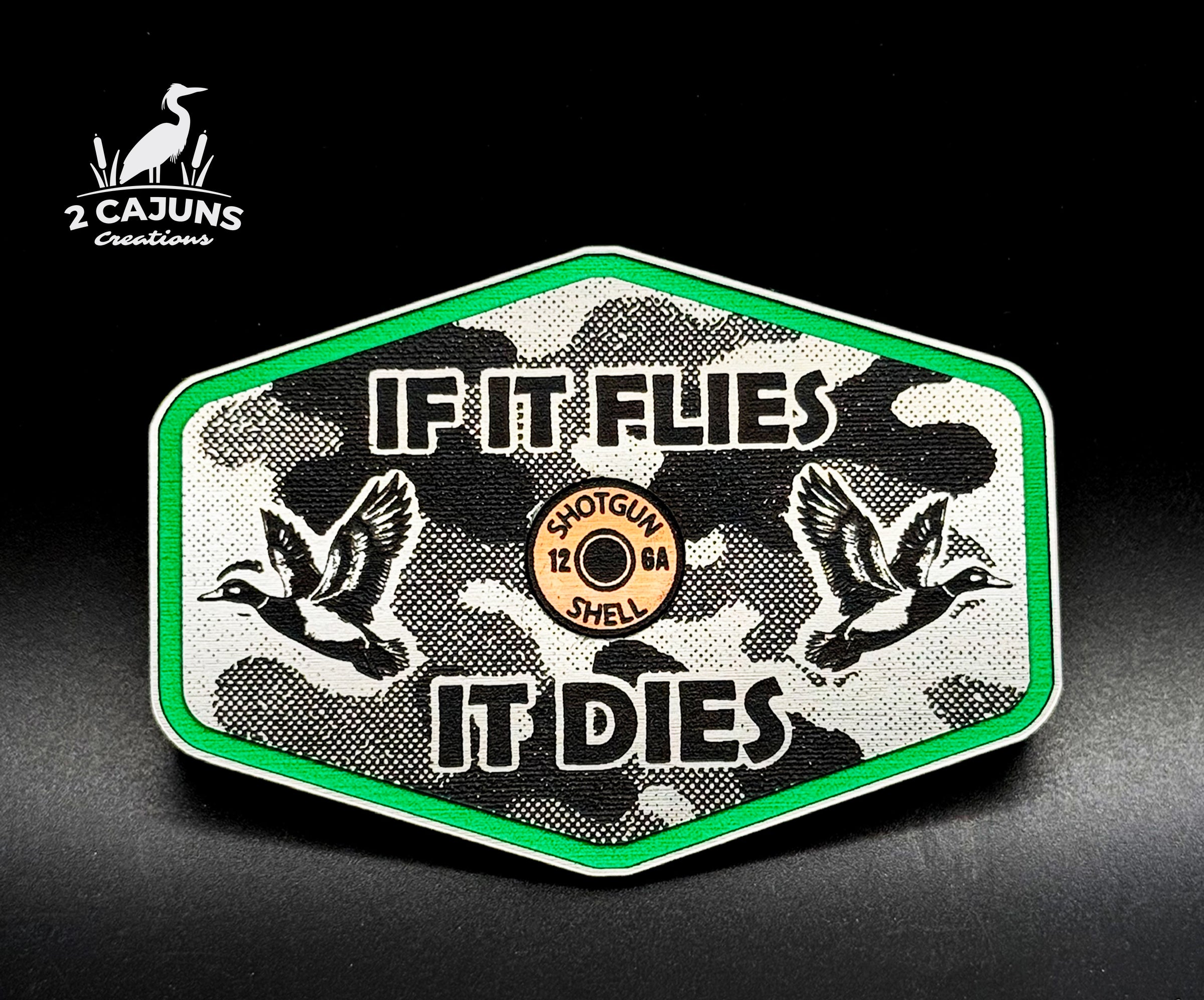 If It Flies Acrylic Hat Patch Linen Camo Design with Copper Acrylic Insert - 2 Pieces - 4 Colors Available