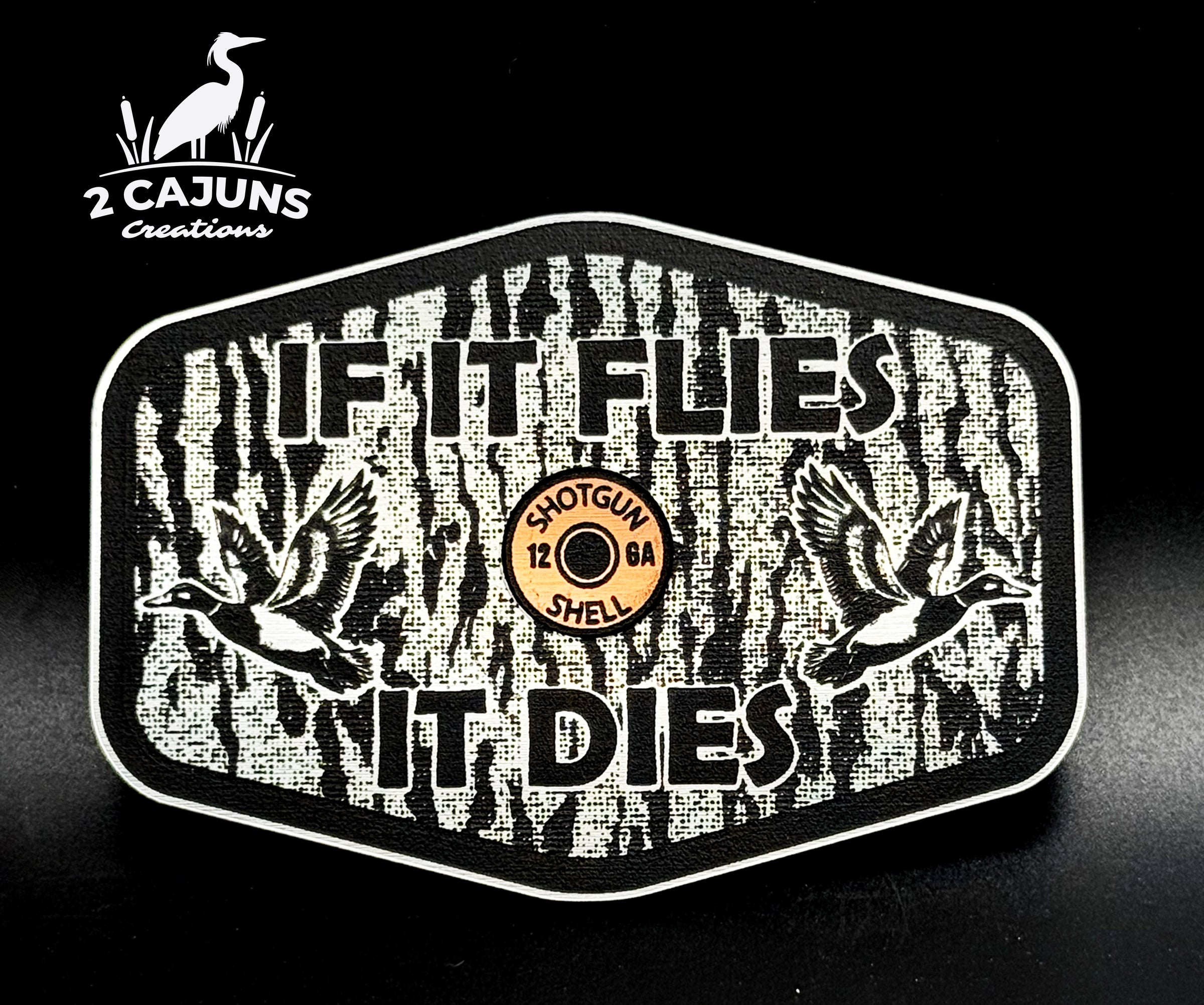 If It Flies Acrylic Hat Patch Tree Bark Design with Copper Acrylic Insert - 2 Pieces - 4 Colors Available