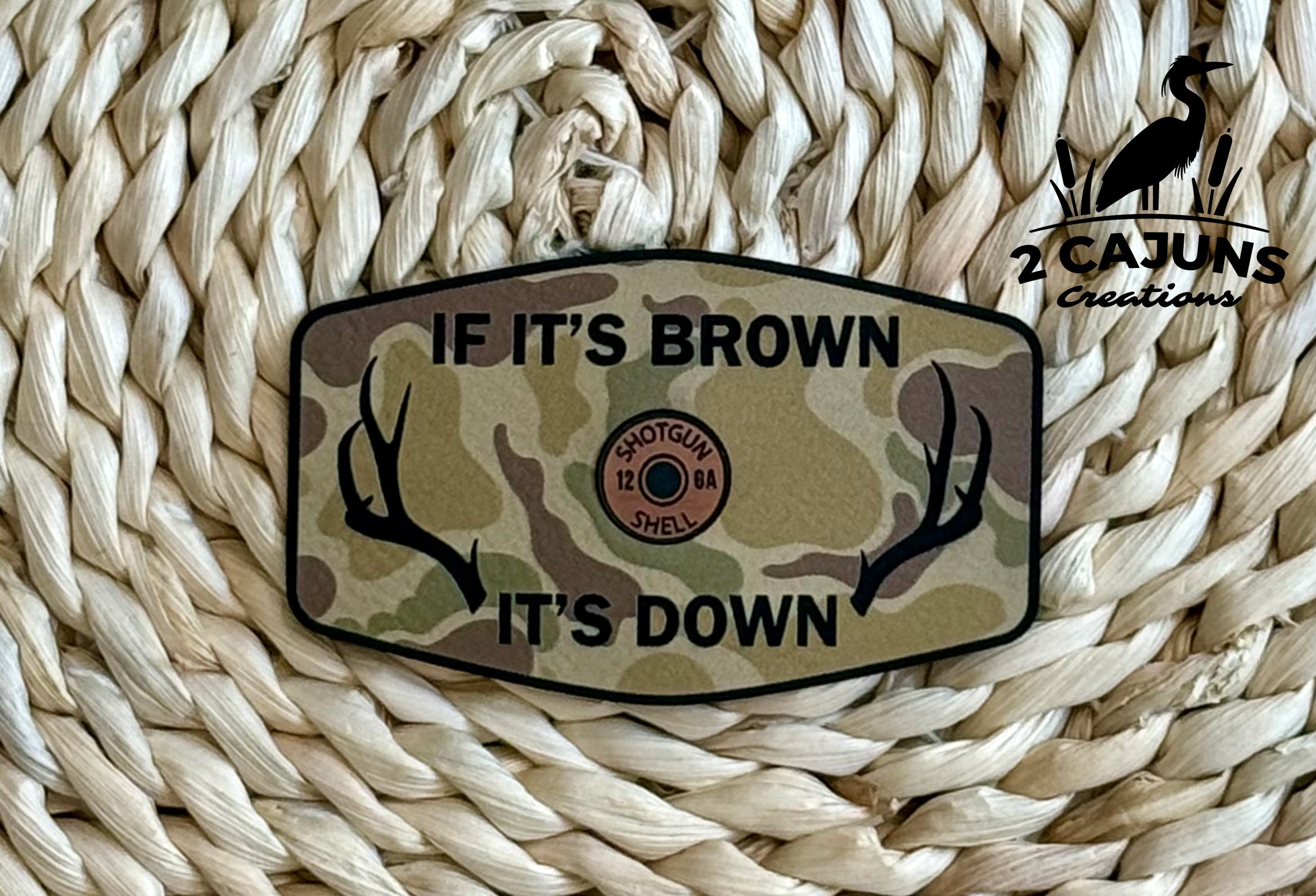 If It's Brown It's Down Leatherette Hat Patch with Copper Acrylic Insert - 3 Colors Available